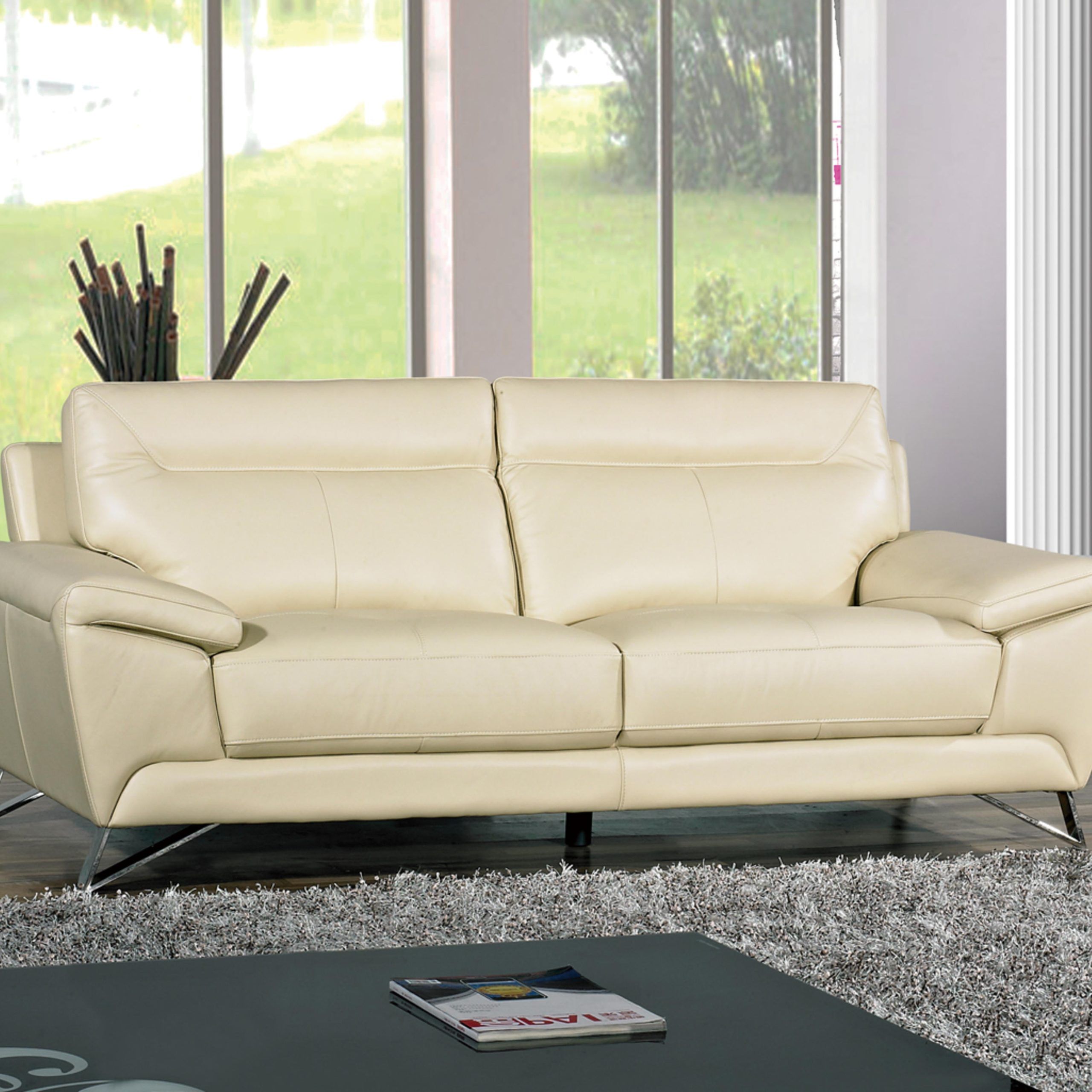 Cortesi Home Phoenix Genuine Leather Sofa, Cream 80" – Walmart In Sofas In Cream (View 5 of 20)
