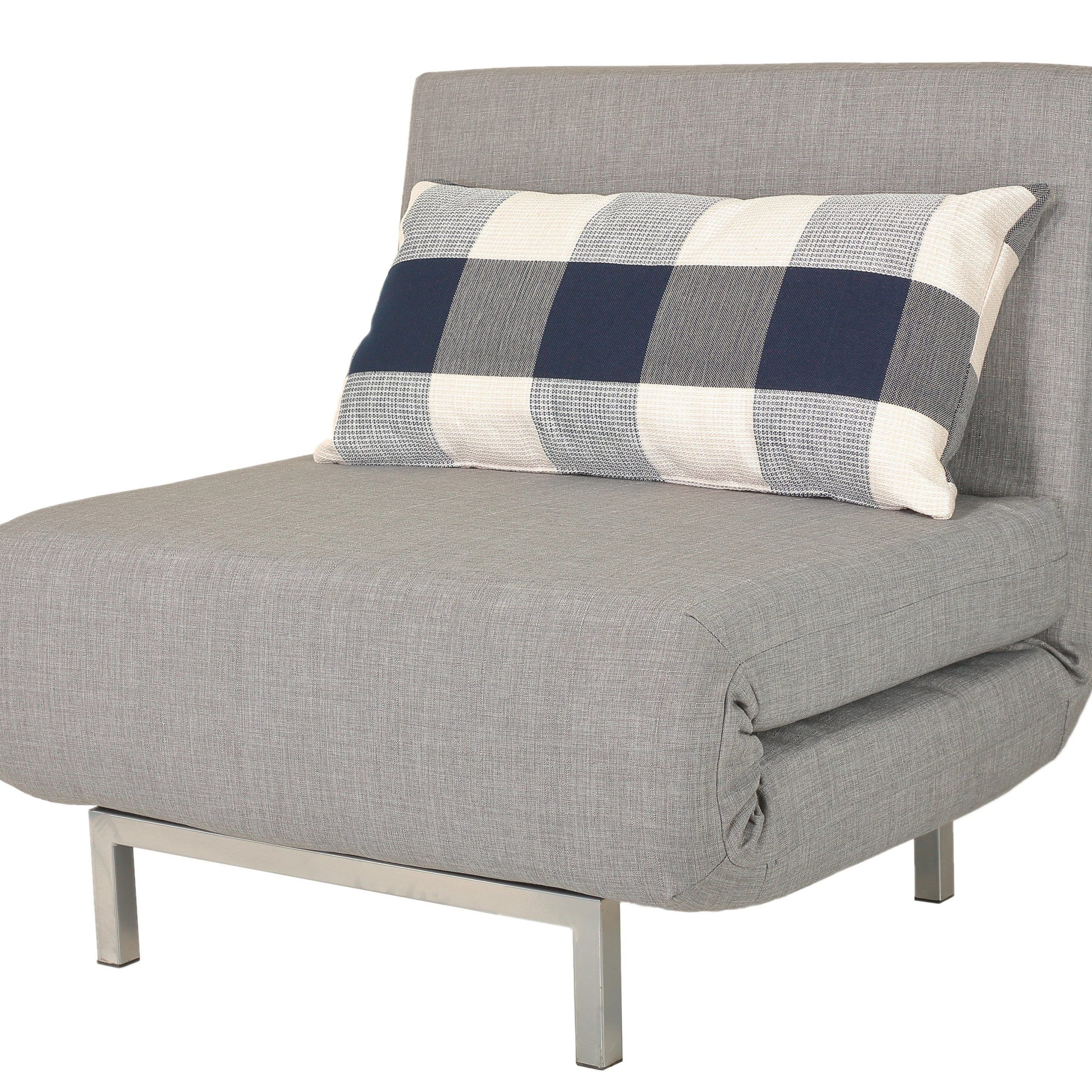 Cortesi Home Savion Grey Convertible Accent Chair Bed Living Room In Convertible Light Gray Chair Beds (View 11 of 20)