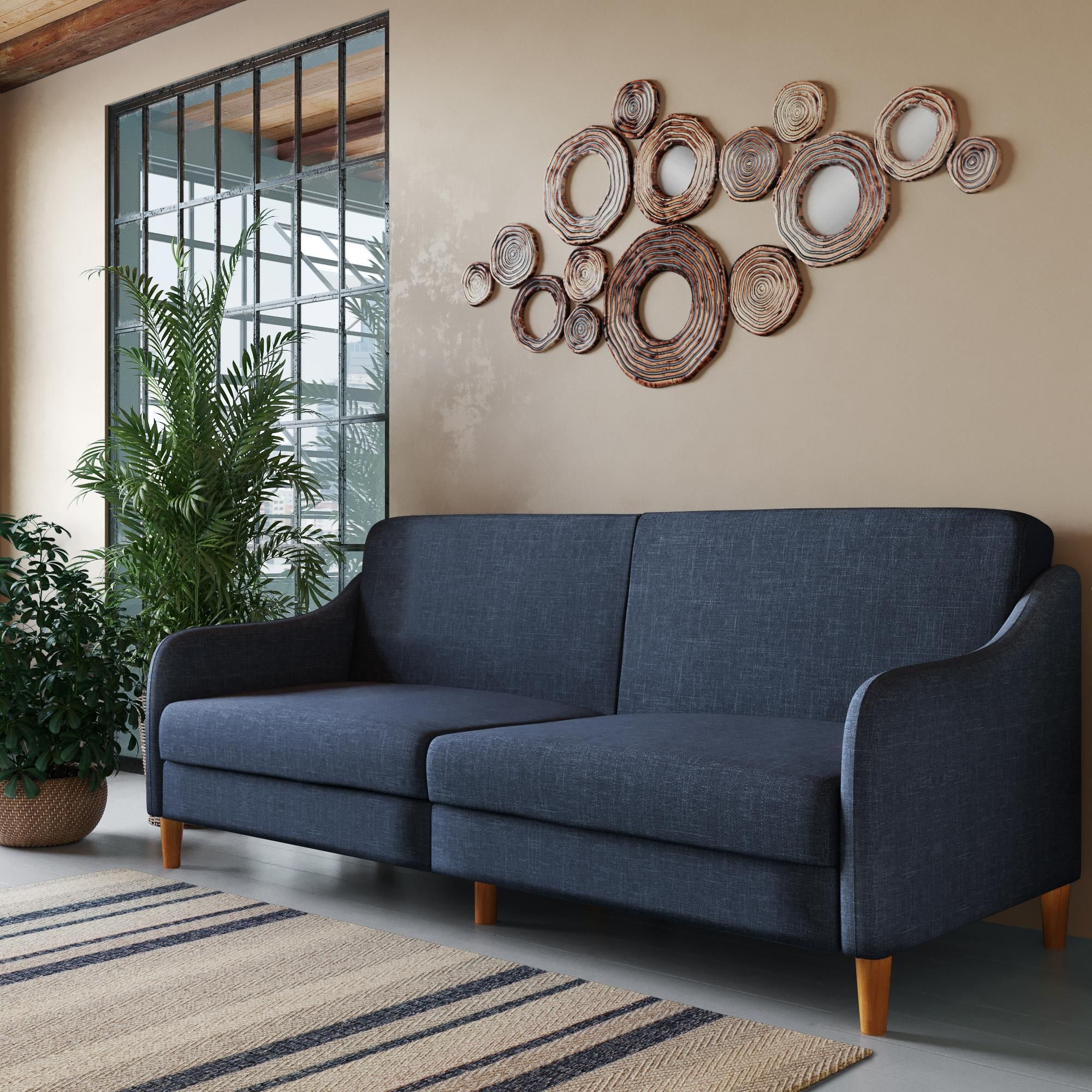 Desert Fields Jasper Coil Futon, Navy Linen – Walmart | Living Room Regarding Navy Linen Coil Sofas (View 6 of 20)