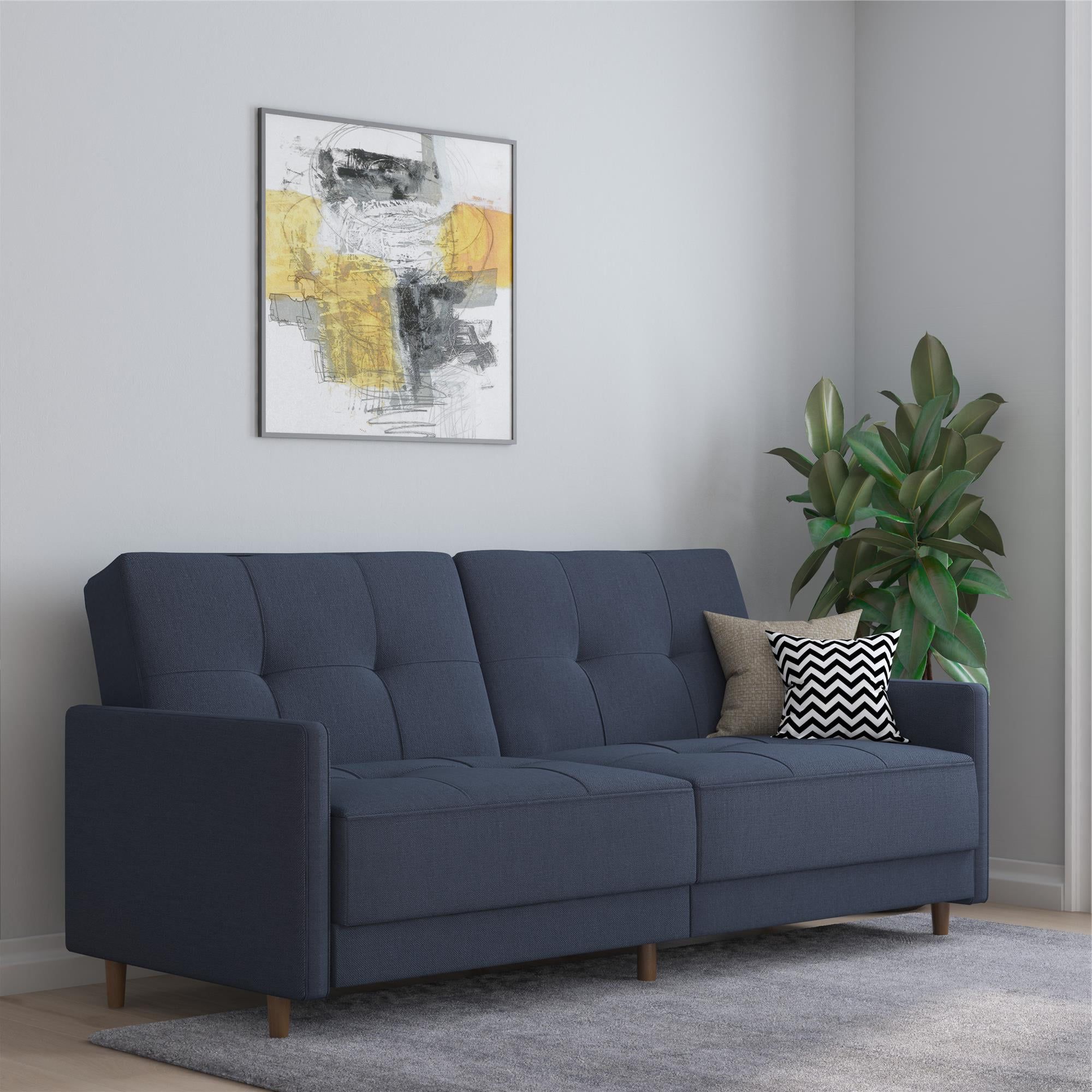 Dhp Andora Coil Futon, Navy Blue Linen – Walmart Intended For Navy Linen Coil Sofas (View 2 of 20)