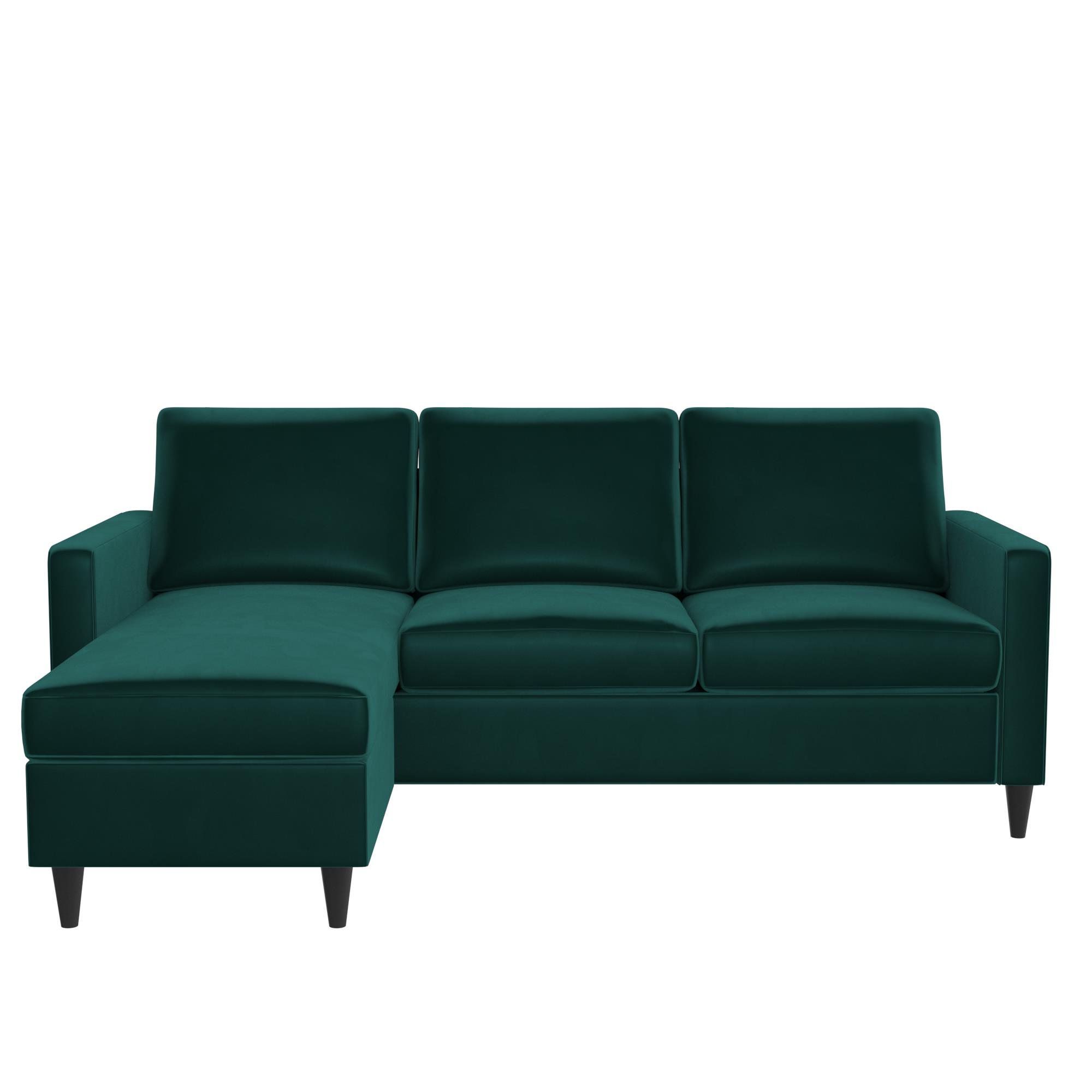 Dhp Cooper Reversible Sectional Sofa, Green Velvet – Walmart Intended For Green Velvet Modular Sectionals (Gallery 18 of 20)