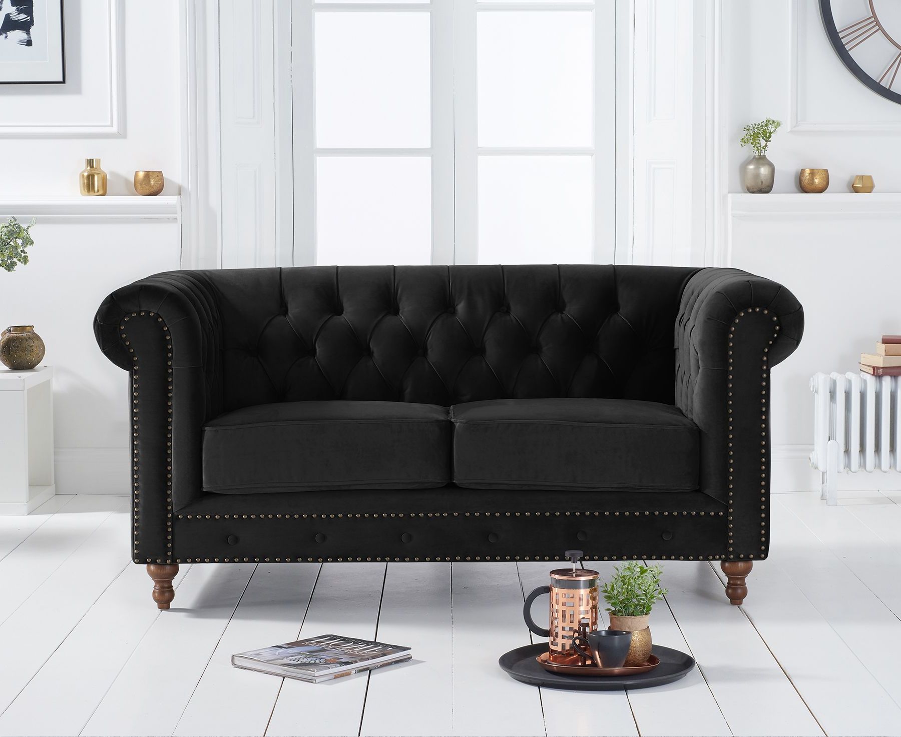 Durham Black Velvet 2 Seater Sofa – Lycroft Interiors For Black Velvet 2 Seater Sofa Beds (View 5 of 20)