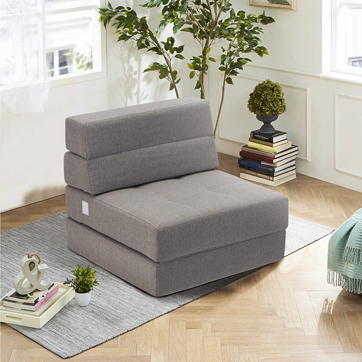 Erommy Fold Down Fabric Sofa Bed, Sleeper Sofa 2 In 1 Tri Fold Grey Intended For 2 In 1 Foldable Sofas (Gallery 1 of 20)