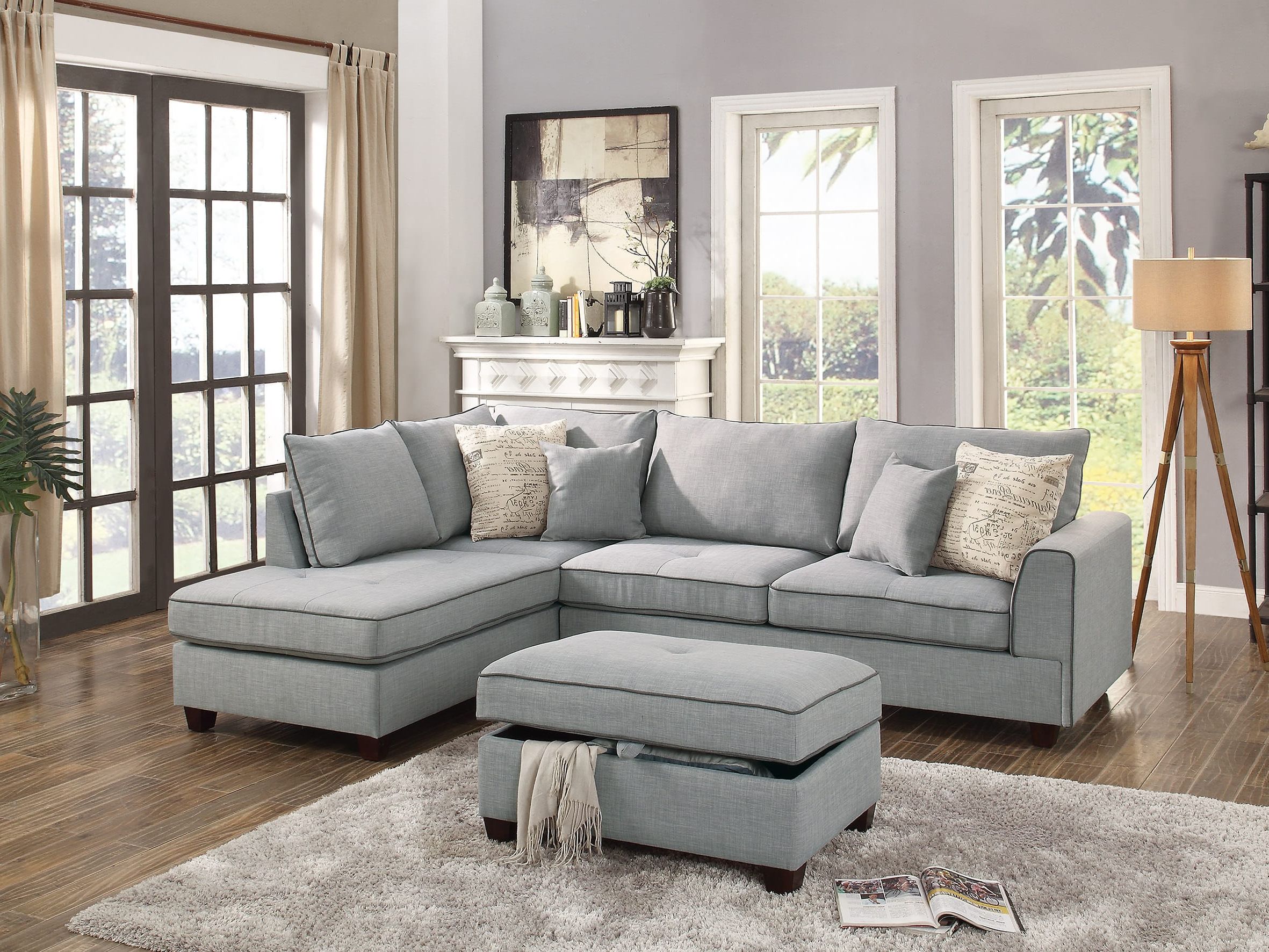 F6543 Light Gray 3 Pcs Sectional Sofa Setpoundex In Sofas In Light Gray (View 10 of 20)