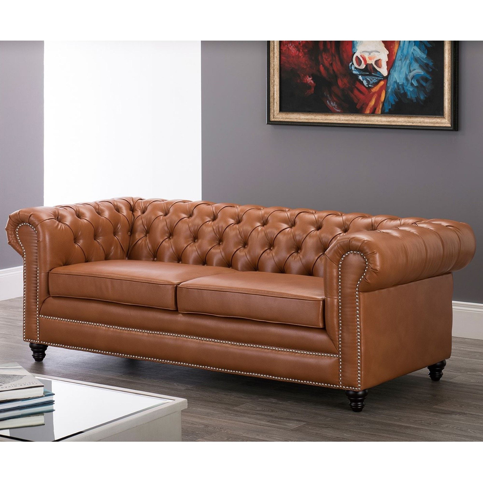 Faux Leather Chesterfield 3 Seater Sofa Tan | Tan Chesterfield Sofa Intended For Chesterfield Sofas (View 5 of 20)