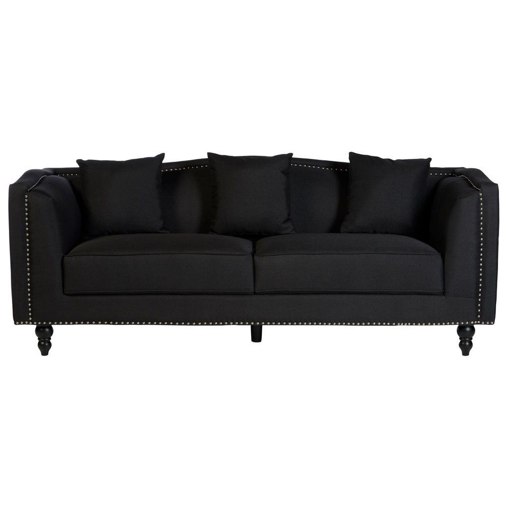 Feya 3 Seat Black Fabric Sofa | Black Fabric Sofa, Seater Sofa, 3 In Traditional Black Fabric Sofas (View 15 of 20)