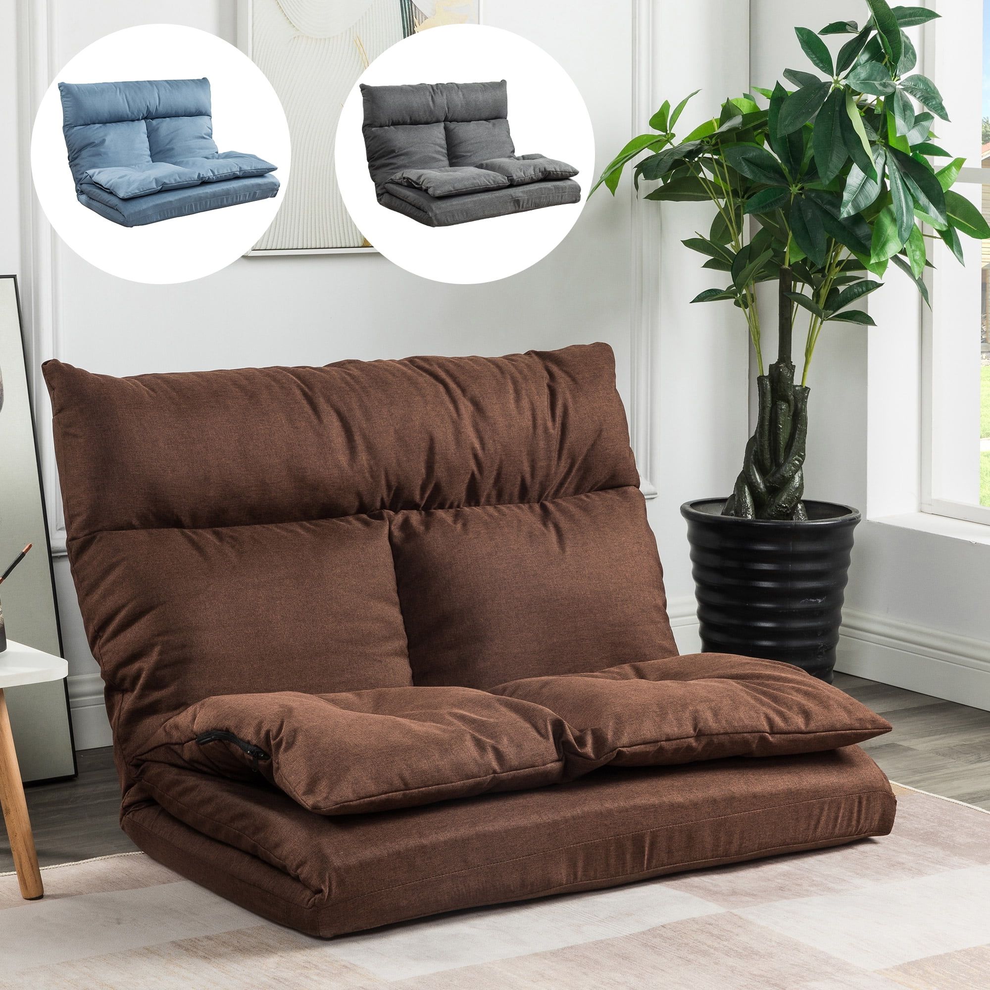 Floor Sofa, Folding Leisure Sofa Bed Adjustable Futon Sofa, Brown Regarding 2 In 1 Foldable Sofas (View 10 of 20)