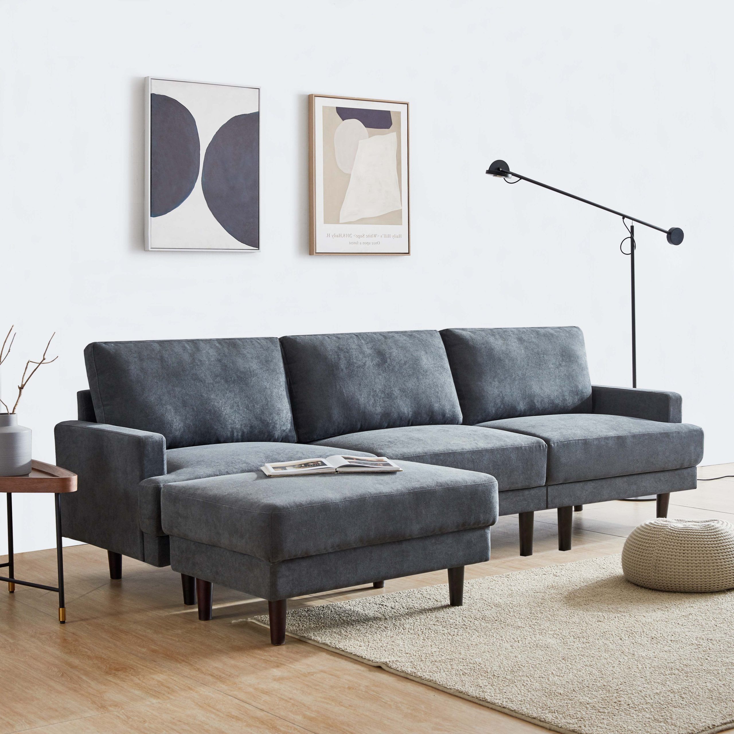Fooing Modern Large Fabric L Shape Sectional Sofa, Extra Wide Chaise With Regard To 3 Seat L Shaped Sofas In Black (View 6 of 20)