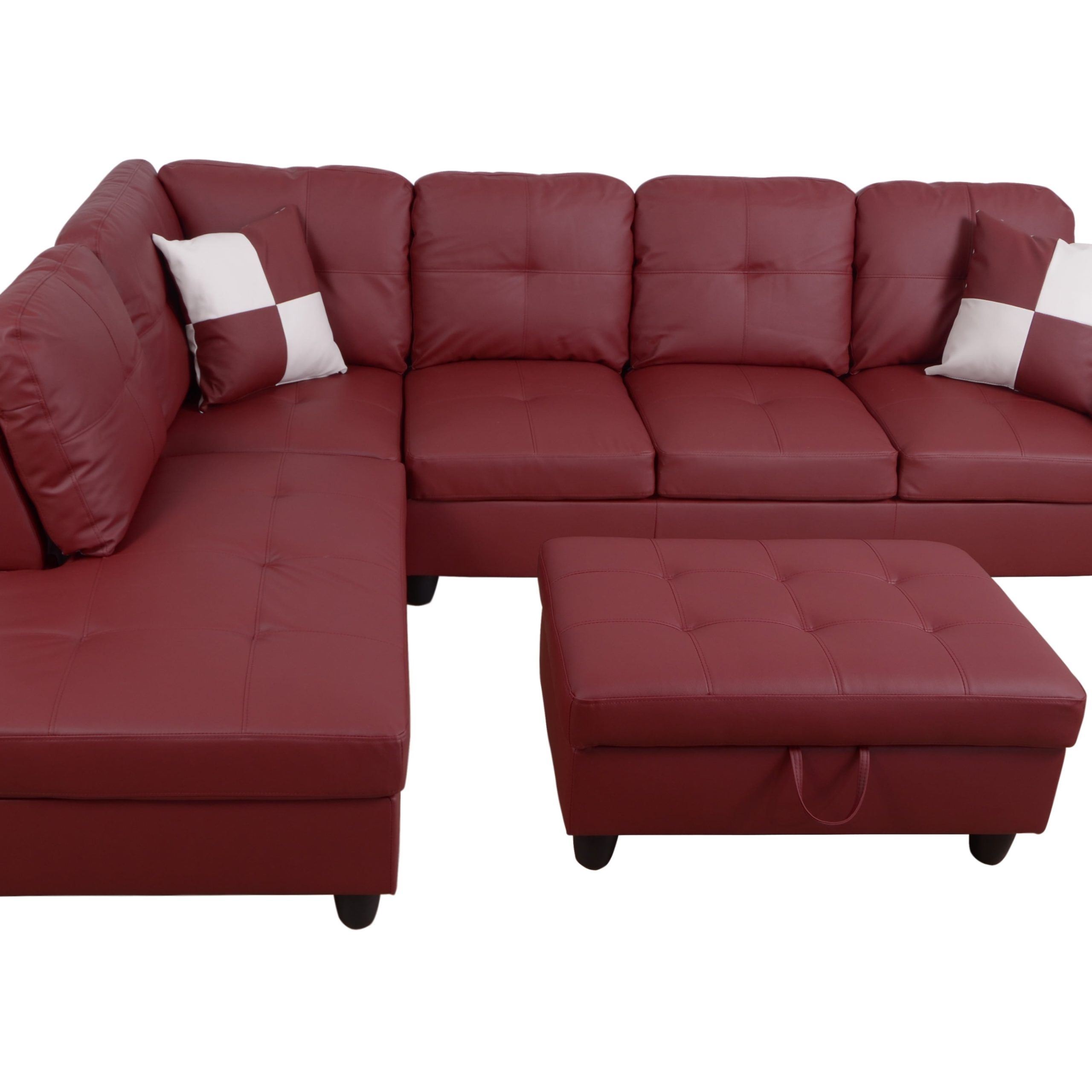 For U Furnishing Classic Red Faux Leather Sectional Sofa, Right Facing Within Faux Leather Sectional Sofa Sets (View 10 of 20)