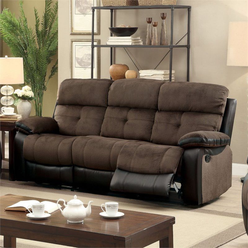 Furniture Of America Gwendalyn Faux Leather Reclining Sofa In Brown And For Faux Leather Sofas In Dark Brown (View 11 of 20)