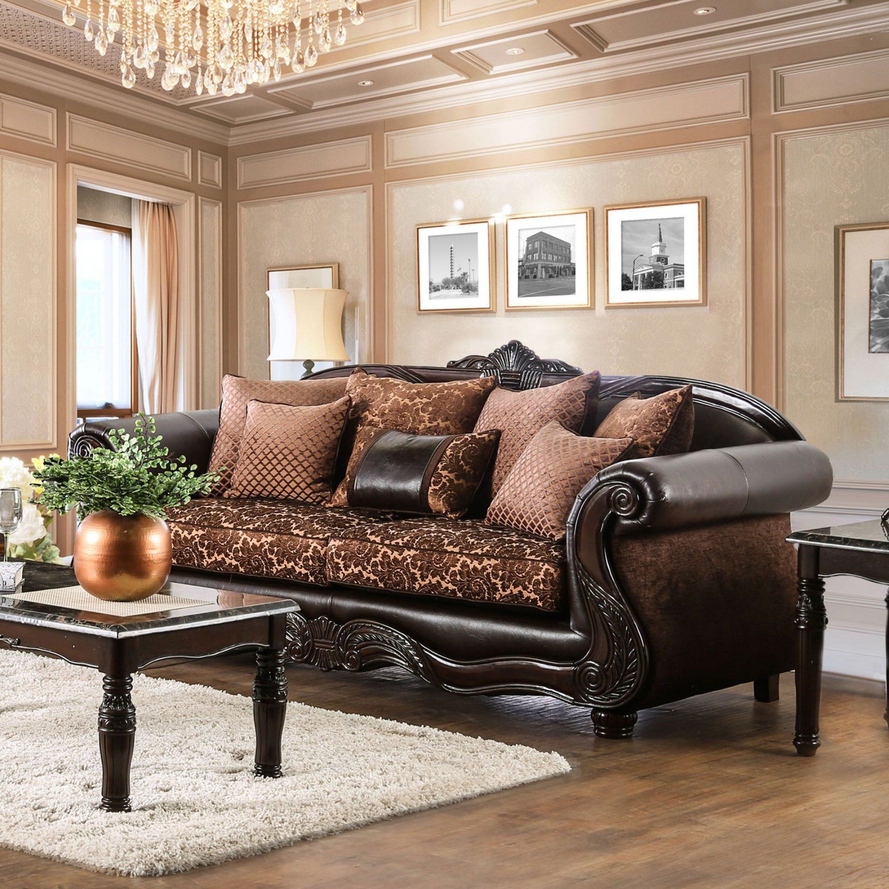 Furniture Of America Maldino Traditional Style Intricate Wood Carved With Regard To Traditional Black Fabric Sofas (View 2 of 20)