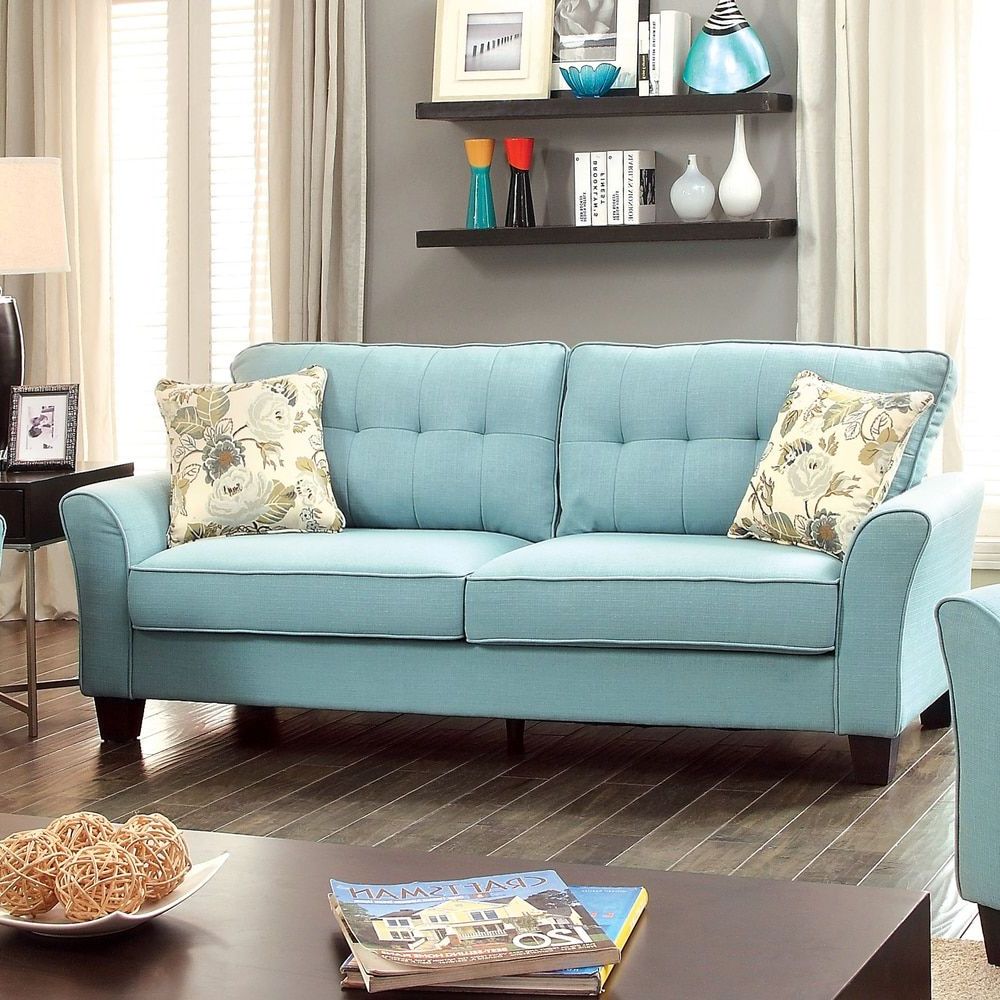 Furniture Of America Primavera Modern Linen Sofa | Contemporary Blue Within Modern Blue Linen Sofas (View 7 of 20)