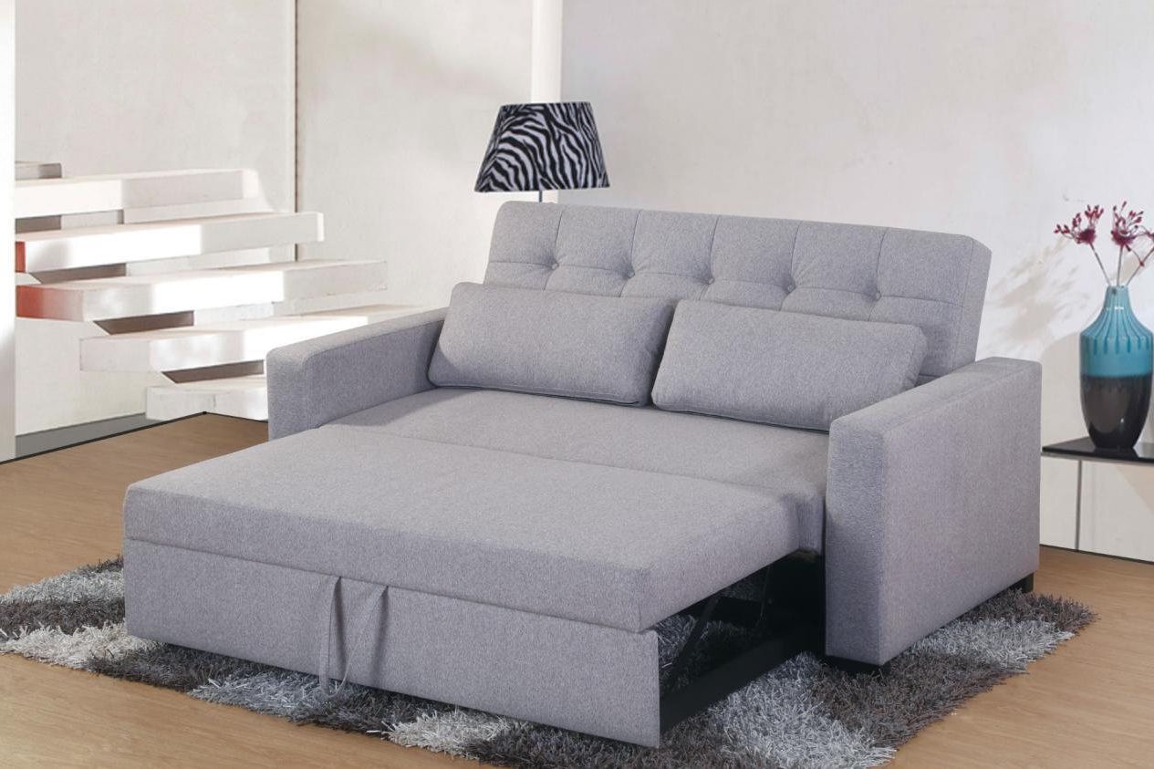 Grey Fabric Two Seater Pull Out Sofa Bed | Elechome Regarding 2 In 1 Gray Pull Out Sofa Beds (Gallery 4 of 20)