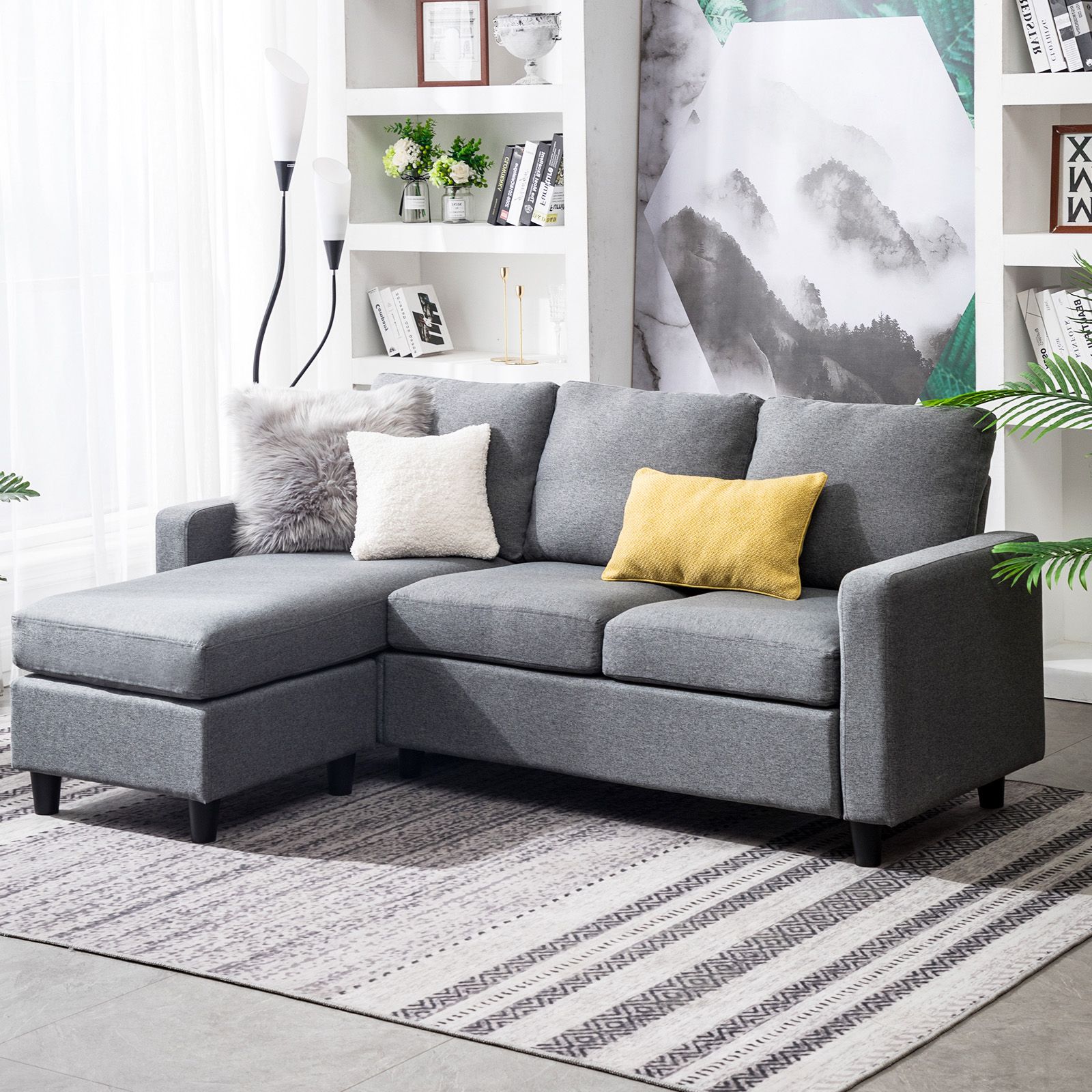 Grey Sectional Sofa L Shaped Couch W/reversible Chaise For Small Space Pertaining To L Shape Couches With Reversible Chaises (View 7 of 20)