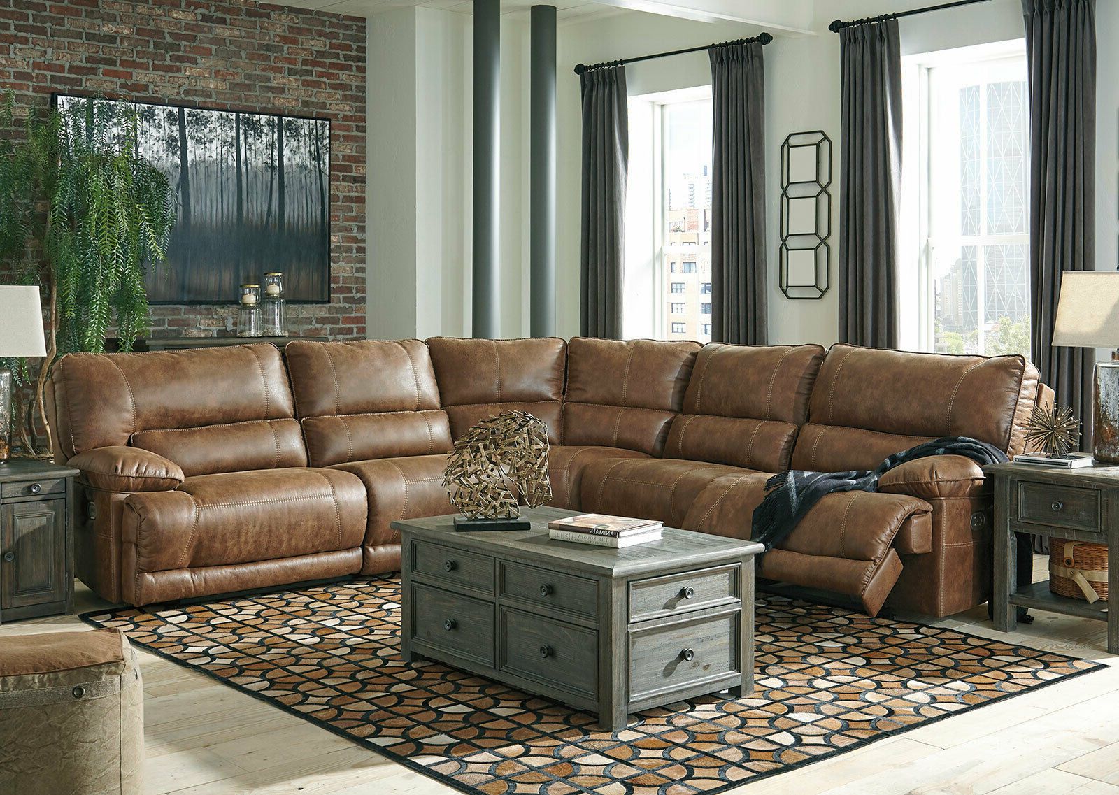 Hamburg 5pcs Sectional Living Room Brown Faux Leather Power Reclining Intended For Faux Leather Sofas In Dark Brown (View 14 of 20)