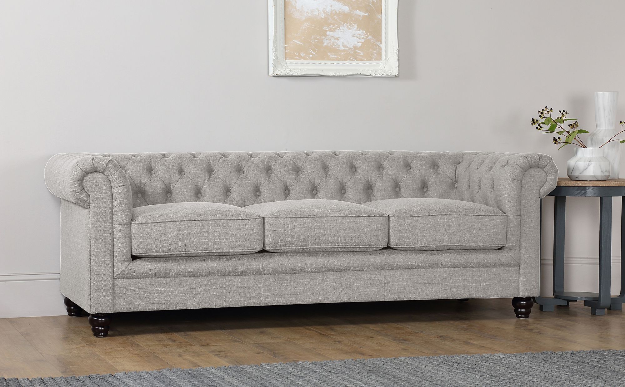 Hampton Light Grey Fabric 3 Seater Chesterfield Sofa | Furniture Choice In Sofas In Light Gray (View 14 of 20)