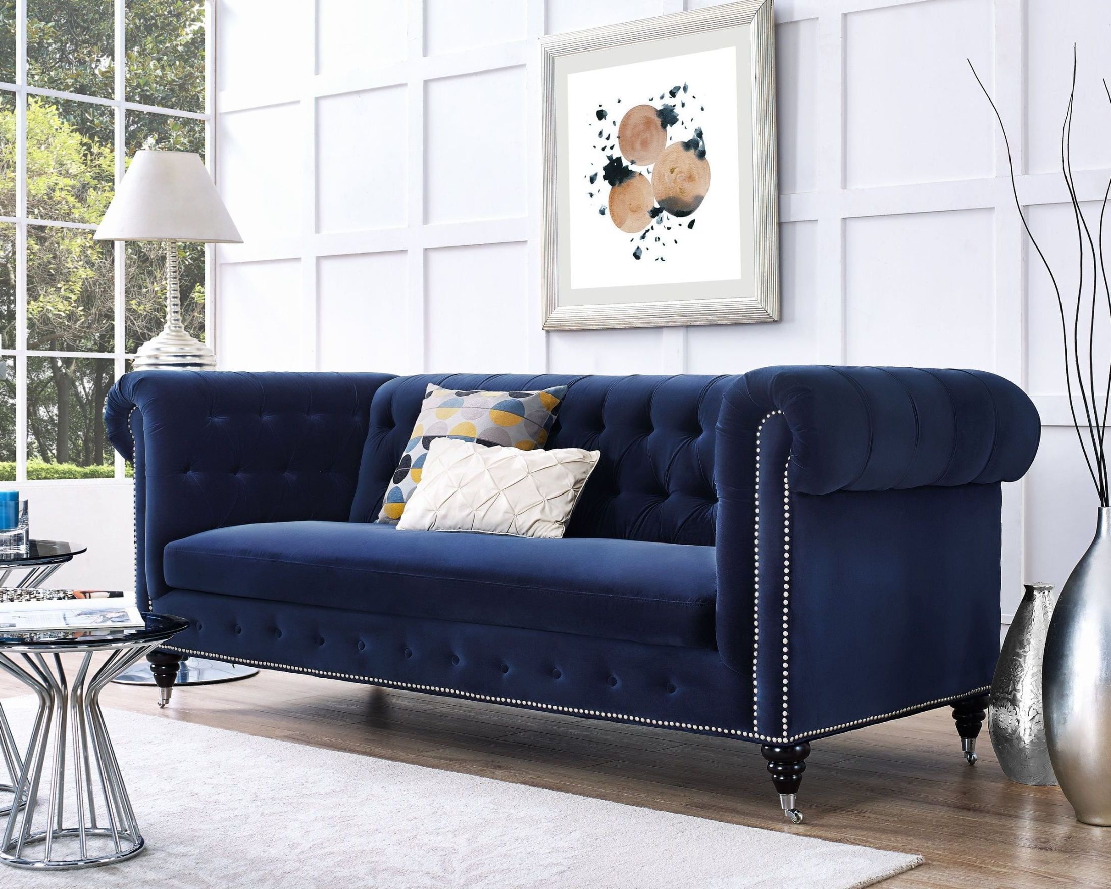 Hanny Navy Blue Velvet Sofa From Tov | Coleman Furniture Intended For Sofas In Blue (Gallery 13 of 20)