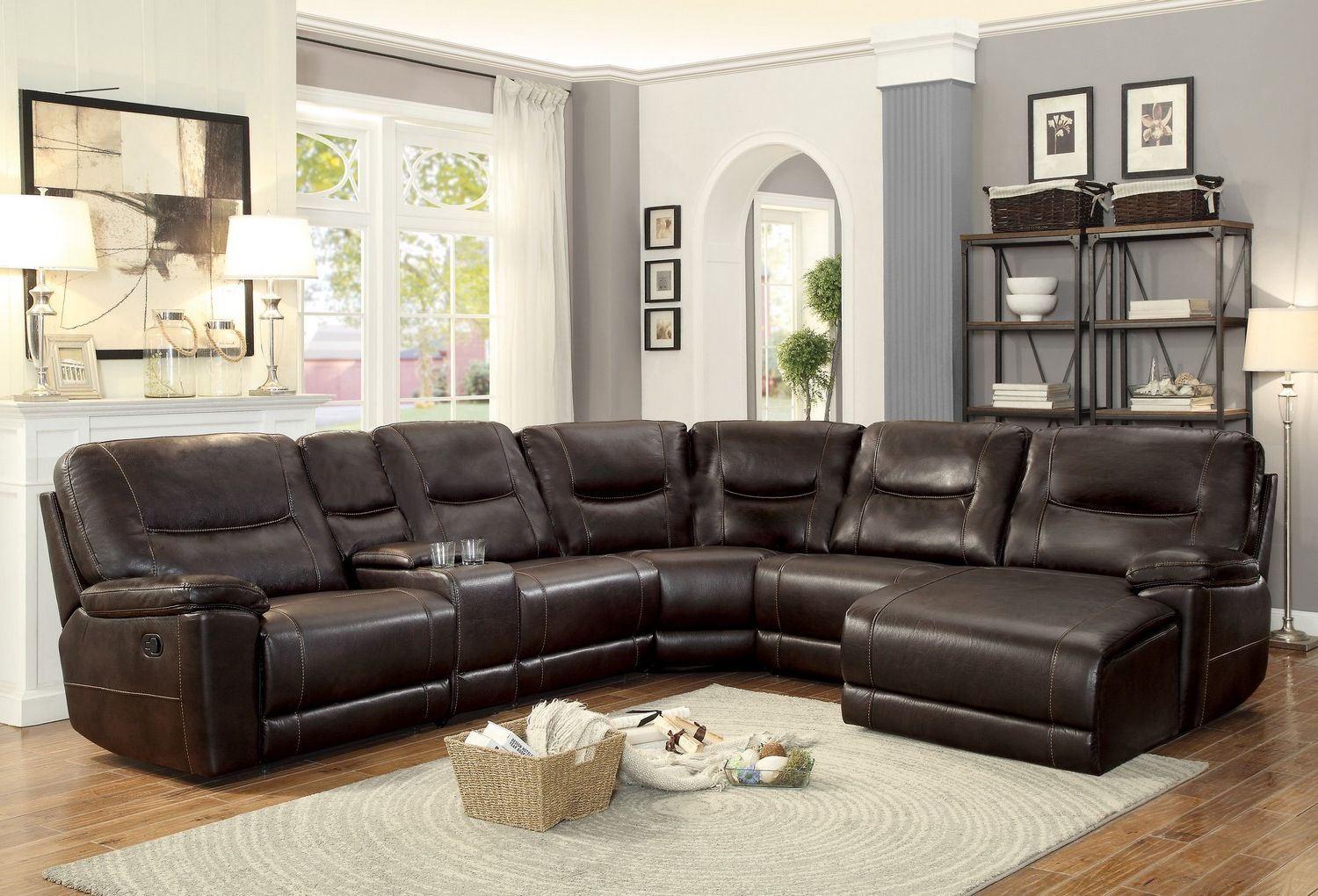 Homelegance Columbus Reclining Sectional Sofa Set B – Breathable Faux Throughout Faux Leather Sofas In Dark Brown (View 2 of 20)
