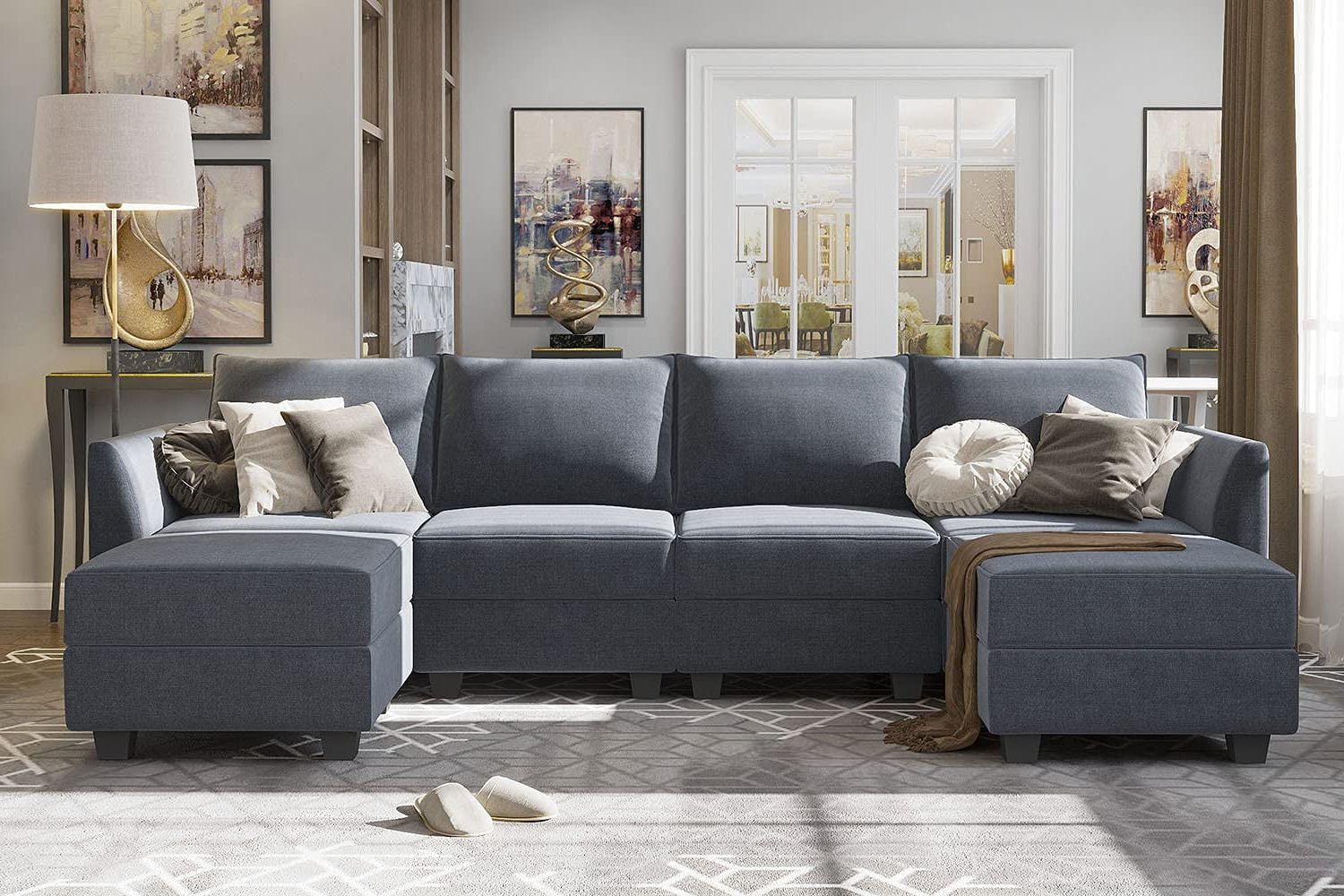 Honbay Sectional Couch With Reversible Chaise Modern L Shape Sofa 4 Regarding Sofas In Bluish Grey (View 5 of 20)