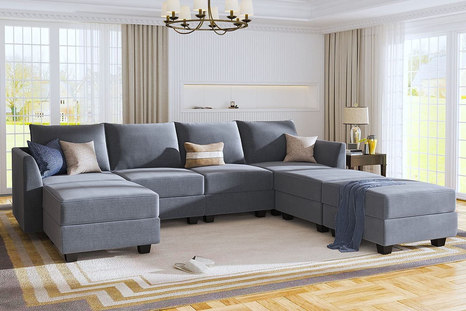 Honbay Sectional Sofas, Bluish Grey Wood – Walmart Within Sofas In Bluish Grey (View 8 of 20)
