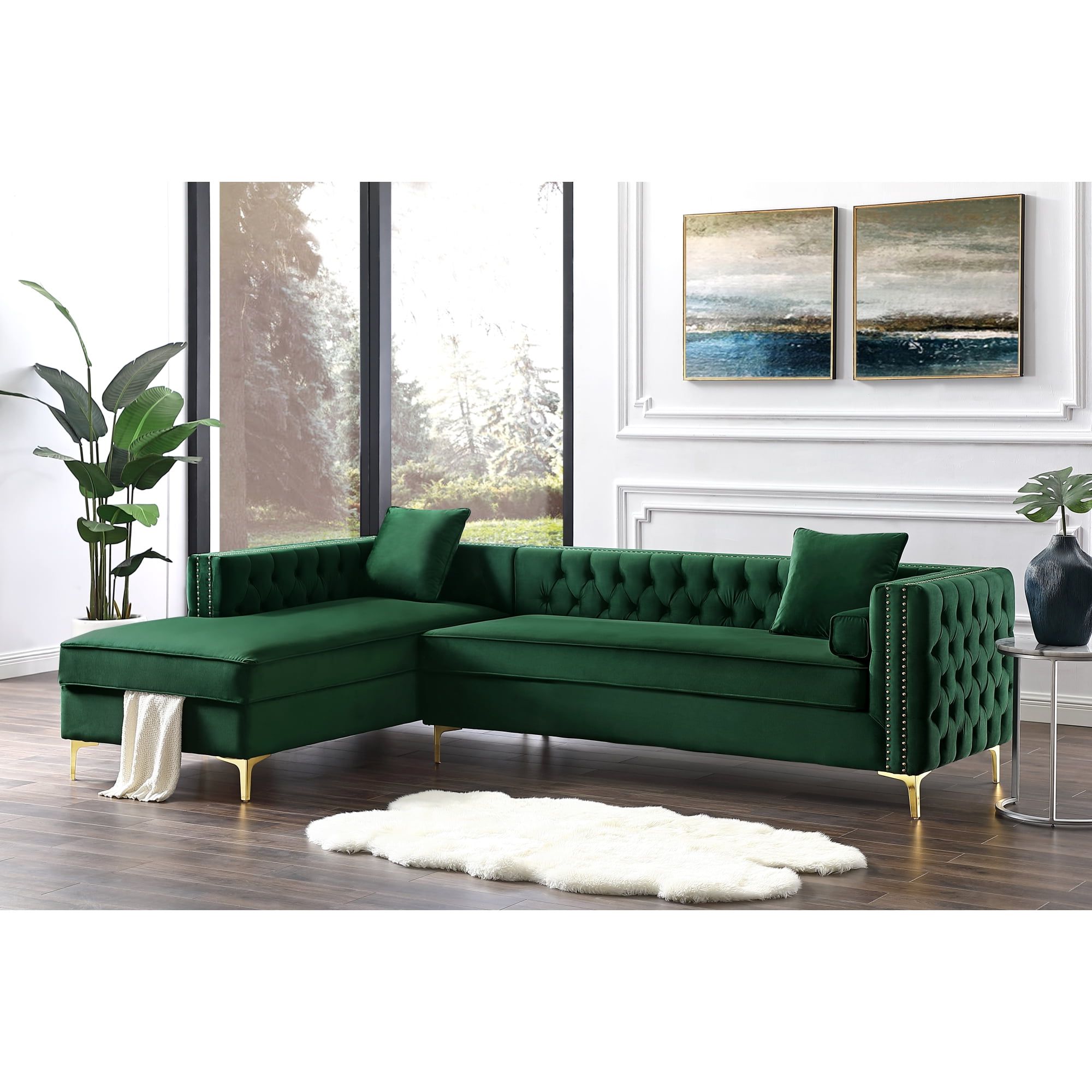Inspired Home Sania Velvet Sectional Sofa 115" Right Facing Button With Regard To Green Velvet Modular Sectionals (Gallery 17 of 20)