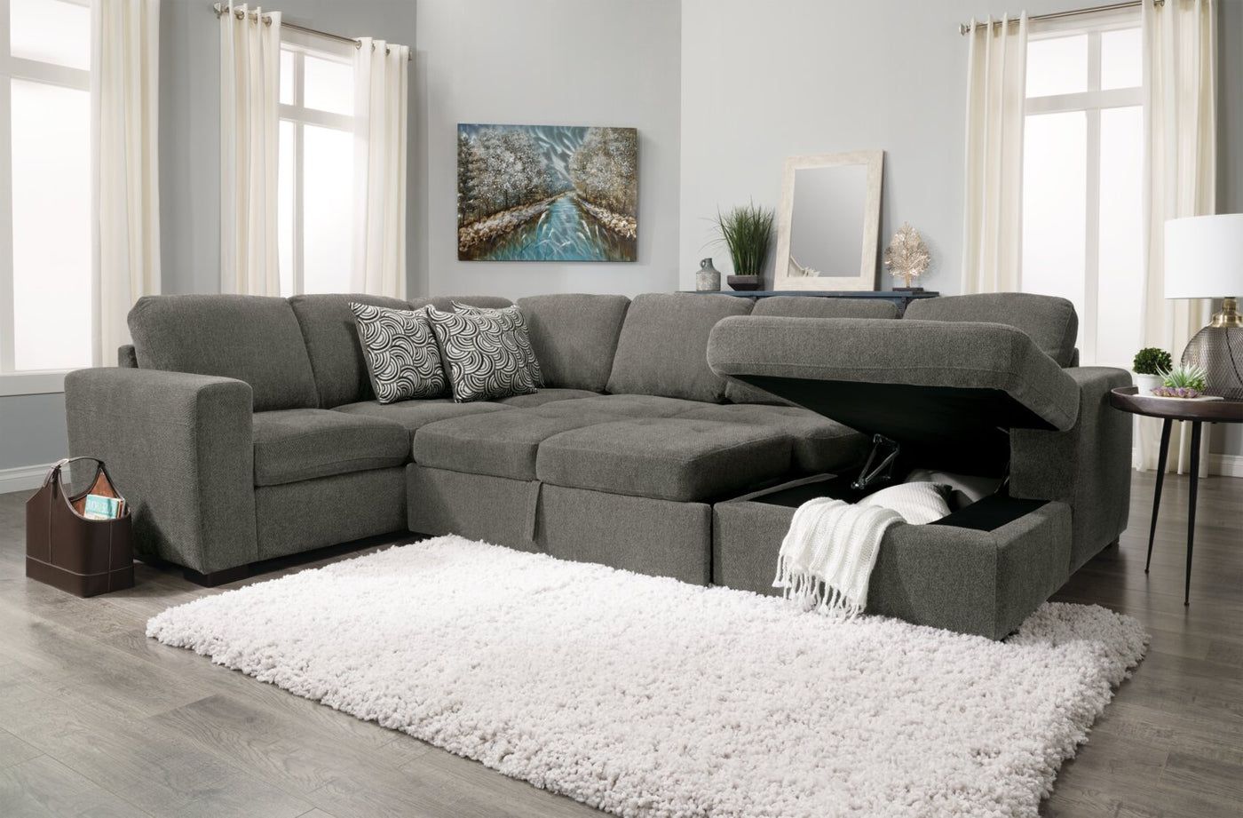 Izzy 4 Piece Chenille Sleeper Sectional With Left Facing Storage Ch Throughout Left Or Right Facing Sleeper Sectionals (View 15 of 20)