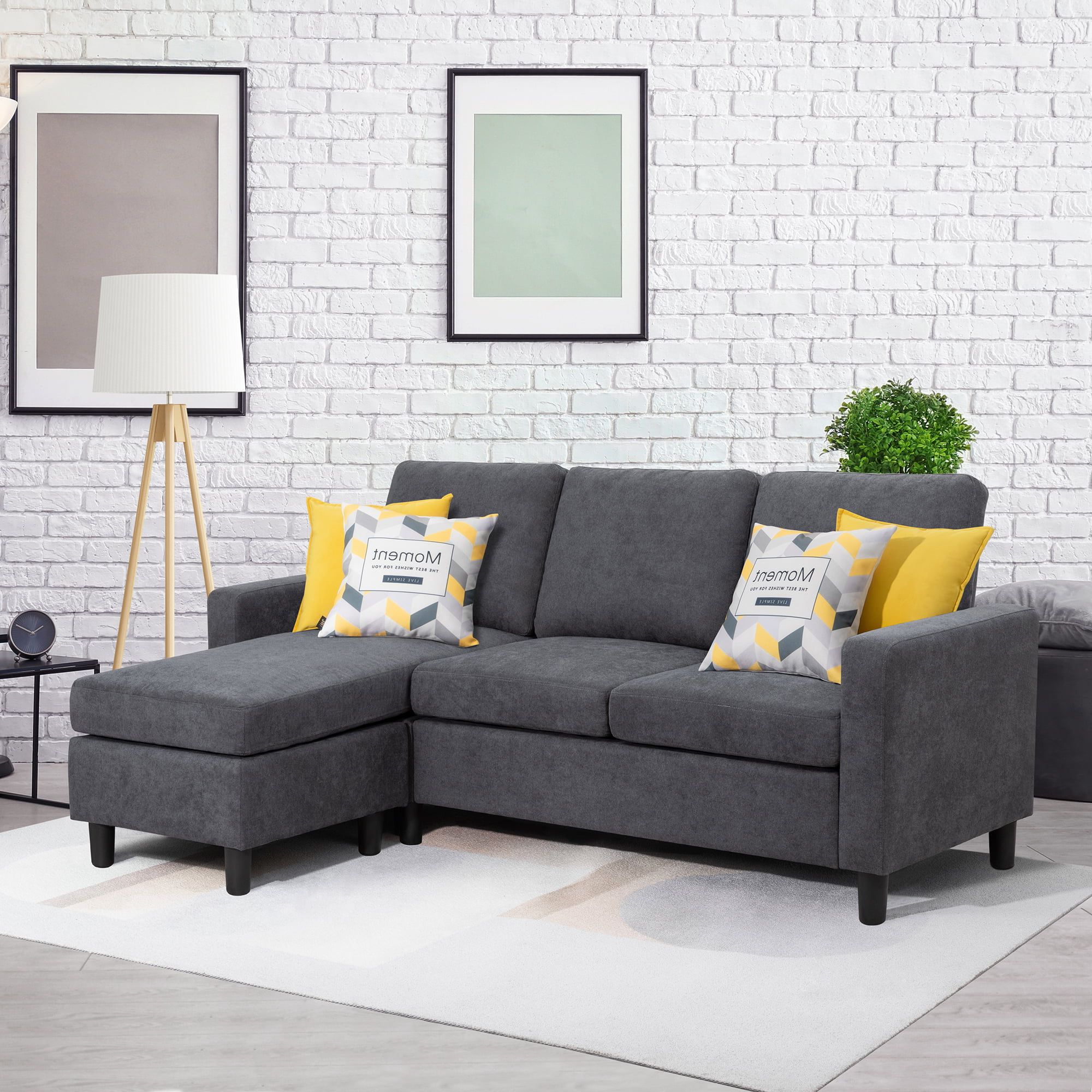 Jamfly Convertible Sectional Dark Grey Sofa Couch With Reversible For L Shape Couches With Reversible Chaises (View 15 of 20)