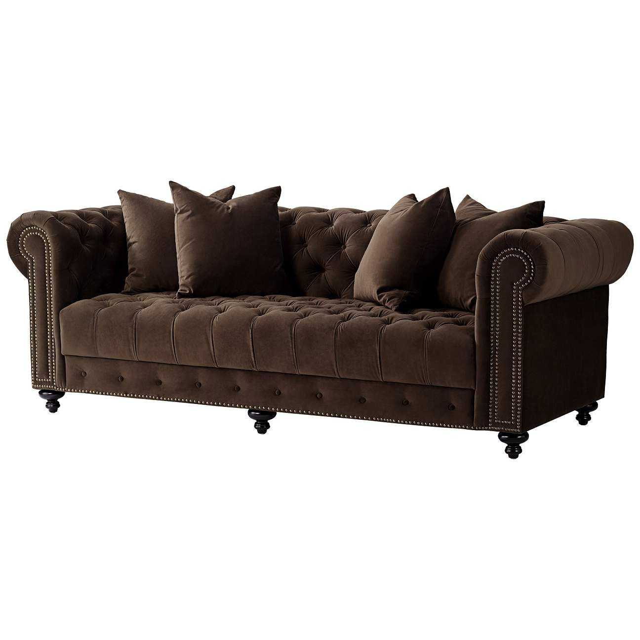 Jules 90"w Chocolate Brown Velvet Tufted Chesterfield Sofa – #58j03 Inside Sofas In Chocolate Brown (Gallery 3 of 20)