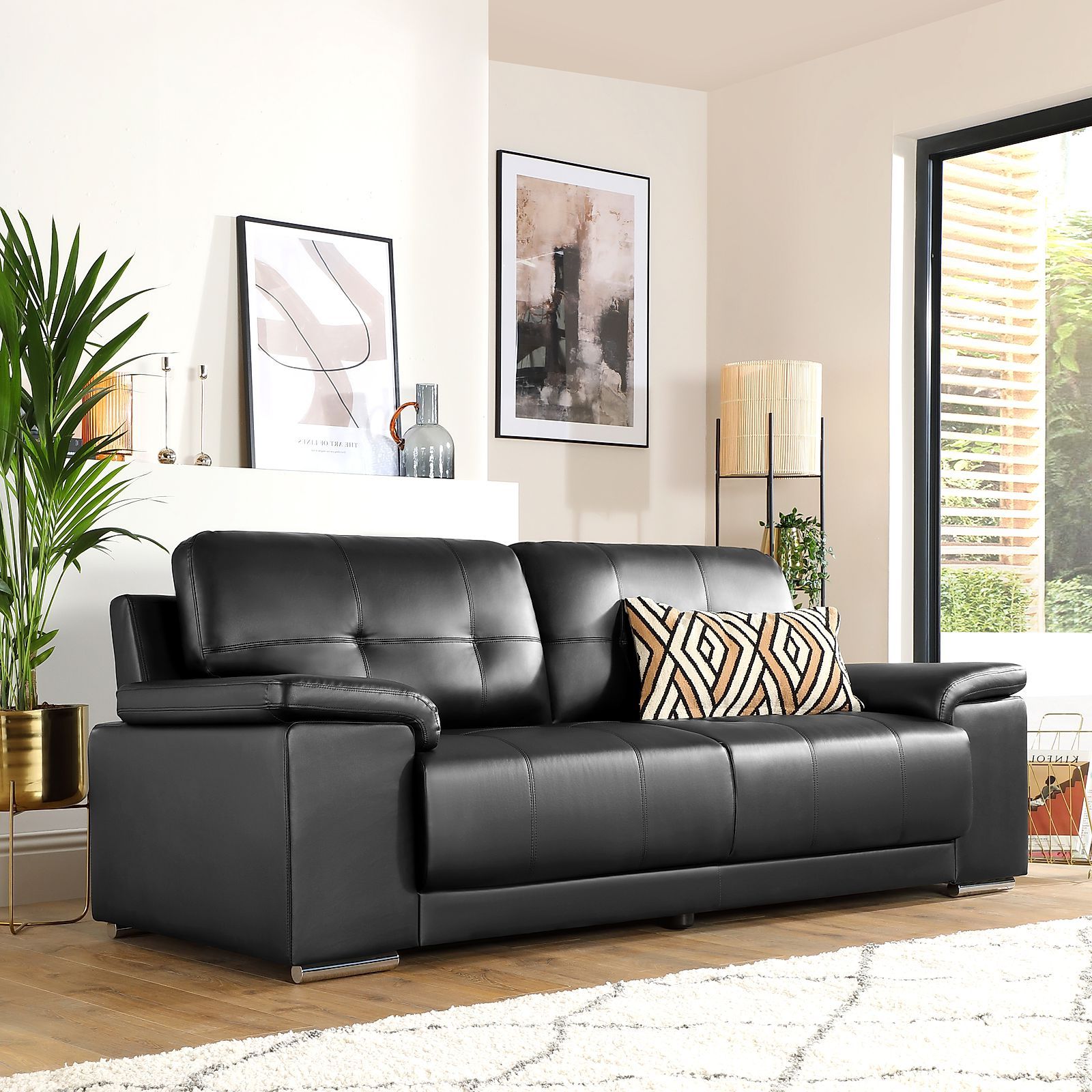 Kansas Black Leather 3 Seater Sofa | Furniture Choice Within 3 Seat L Shaped Sofas In Black (View 8 of 20)