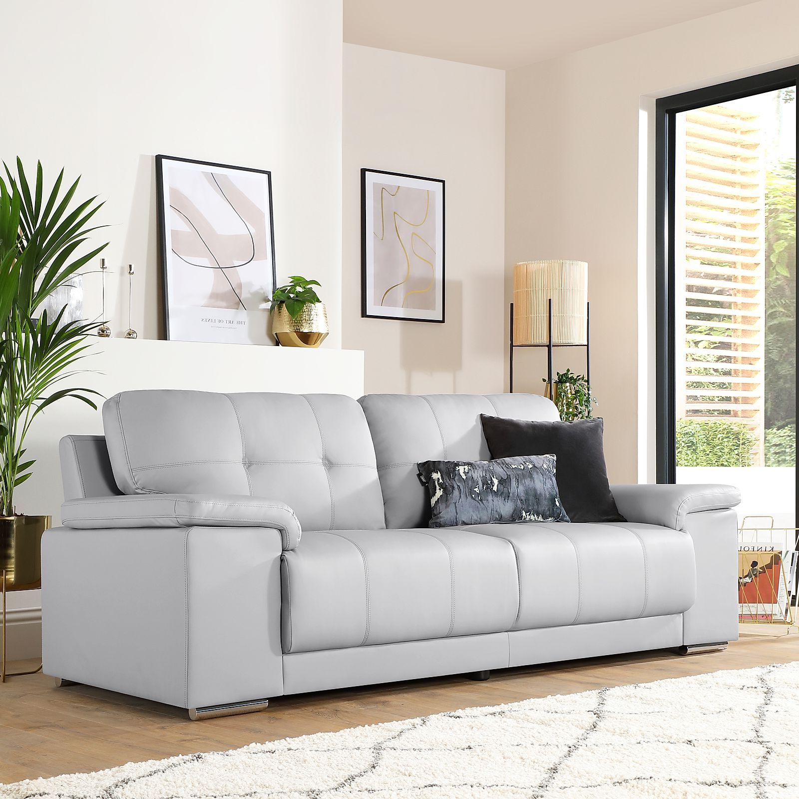Kansas Light Grey Leather 3 Seater Sofa | Furniture Choice Regarding Sofas In Light Gray (View 4 of 20)