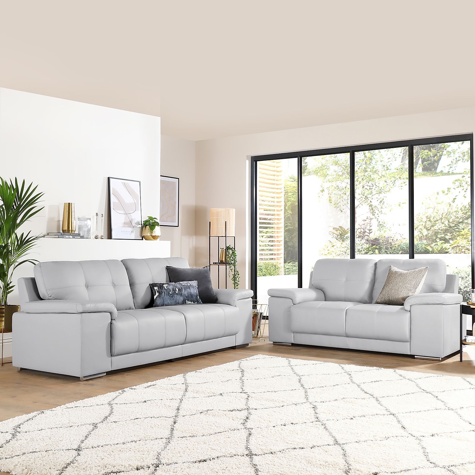 Kansas Light Grey Leather 3+2 Seater Sofa Set | Furniture Choice Inside Sofas In Light Gray (View 9 of 20)