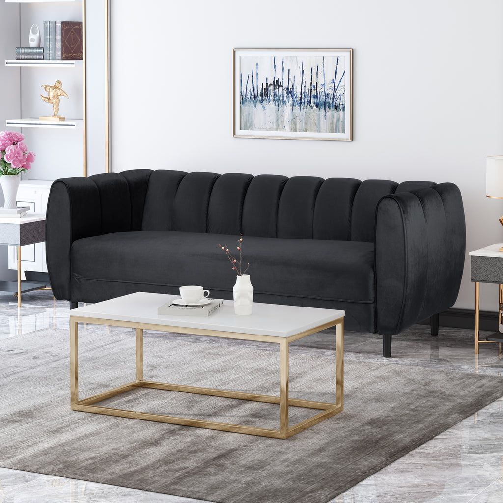 Karimah Modern Velvet 3 Seater Sofa – Gdfstudio With Regard To Modern Velvet Sofa Recliners With Storage (View 15 of 20)