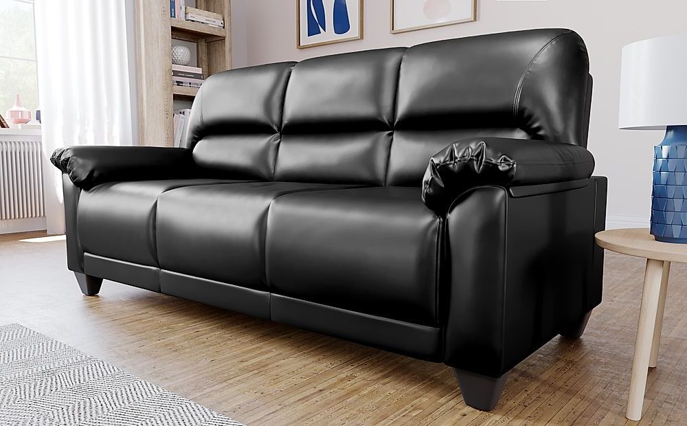 Kenton Small 3 Seater Sofa, Black Classic Faux Leather Only £474.99 Intended For Traditional 3 Seater Faux Leather Sofas (Gallery 18 of 20)