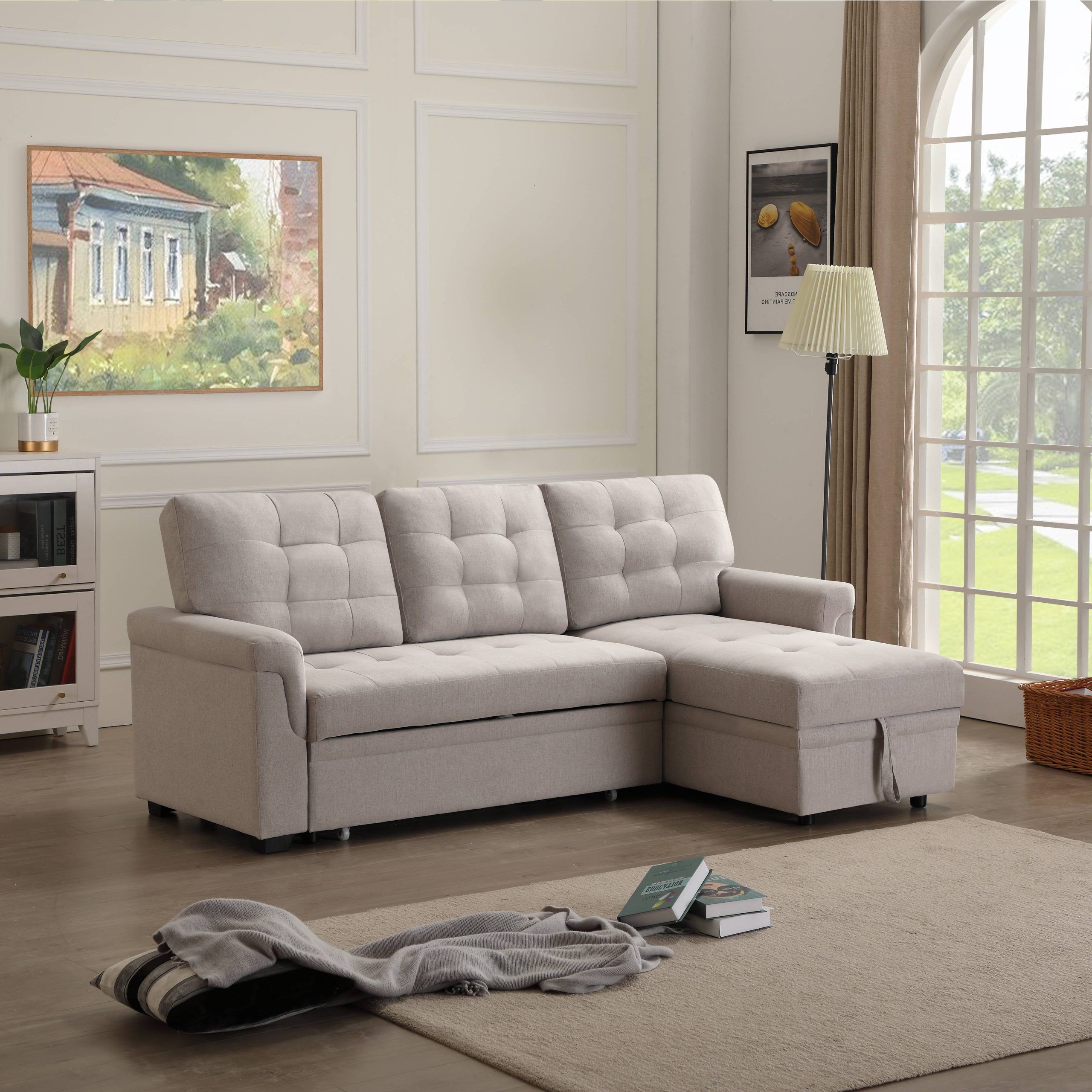 L Shaped Sectional Sofa Bed With Reversible Chaise, 86"w Modern 3 Seat Regarding Beige L Shaped Sectional Sofas (View 7 of 20)
