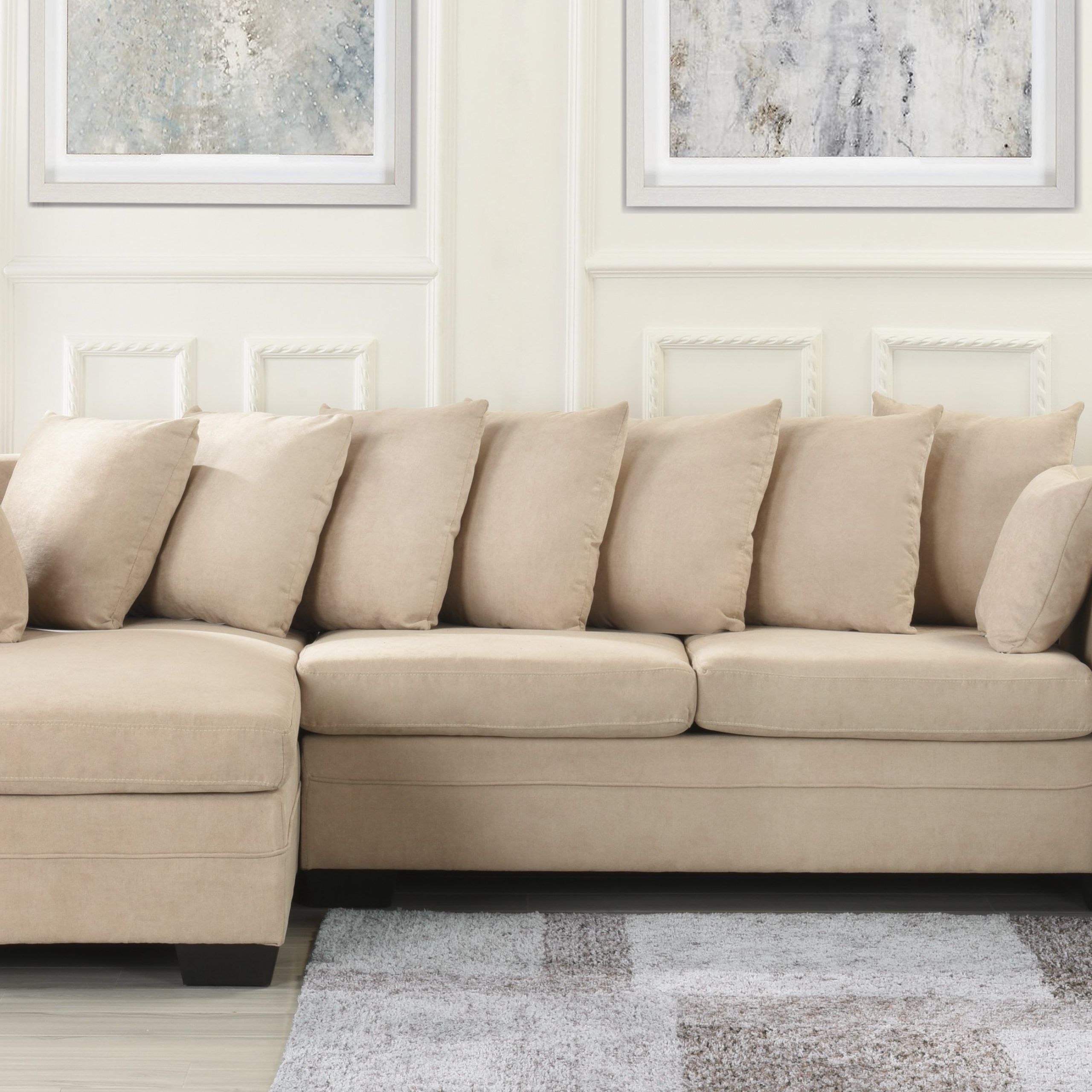 Large Brush Microfiber Sectional Sofa, L Shape Couch Extra Wide Chaise With Regard To Small L Shaped Sectional Sofas In Beige (View 7 of 20)