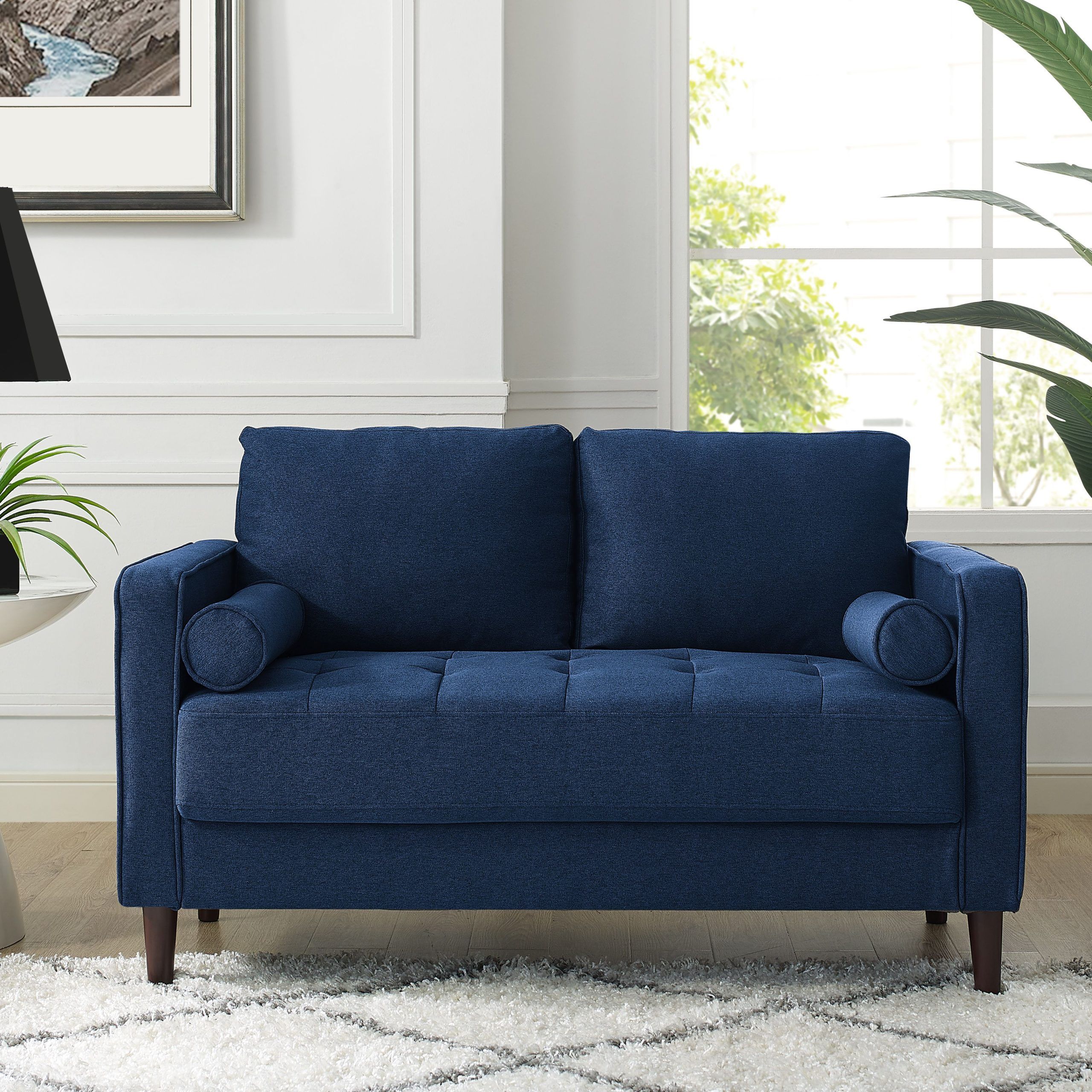 Lifestyle Solutions Lorelei Mid Century Modern Loveseat, Blue Fabric Intended For Navy Sleeper Sofa Couches (View 13 of 20)