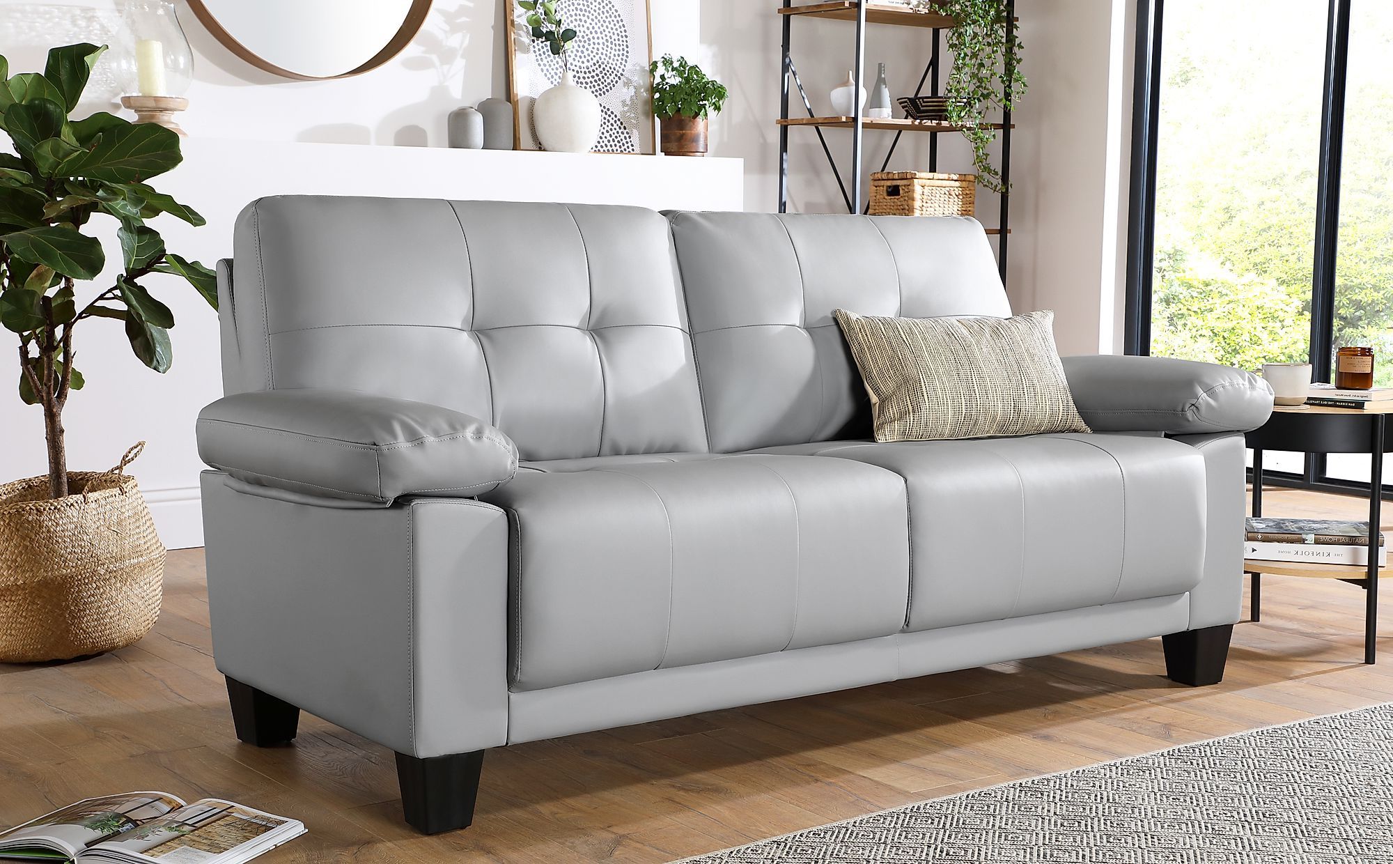 Linton Small Light Grey Leather 3 Seater Sofa | Furniture Choice Inside Sofas In Light Gray (View 17 of 20)