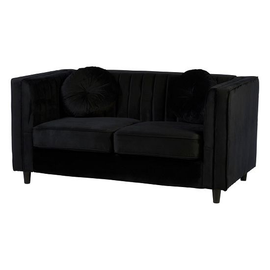 Lismore Contemporary 2 Seater Sofa In Black Velvet | Fif Within Black Velvet 2 Seater Sofa Beds (View 8 of 20)