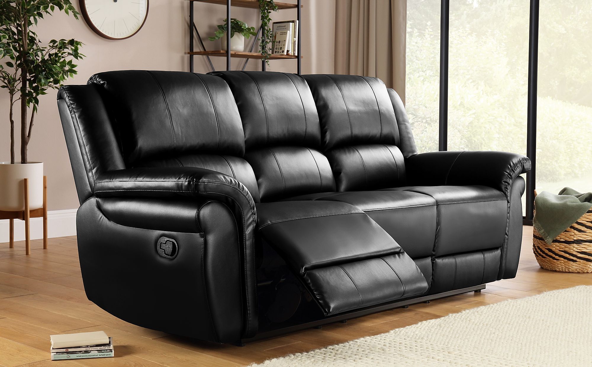 Lombard Black Leather 3 Seater Recliner Sofa | Furniture Choice Intended For 3 Seat L Shaped Sofas In Black (View 12 of 20)