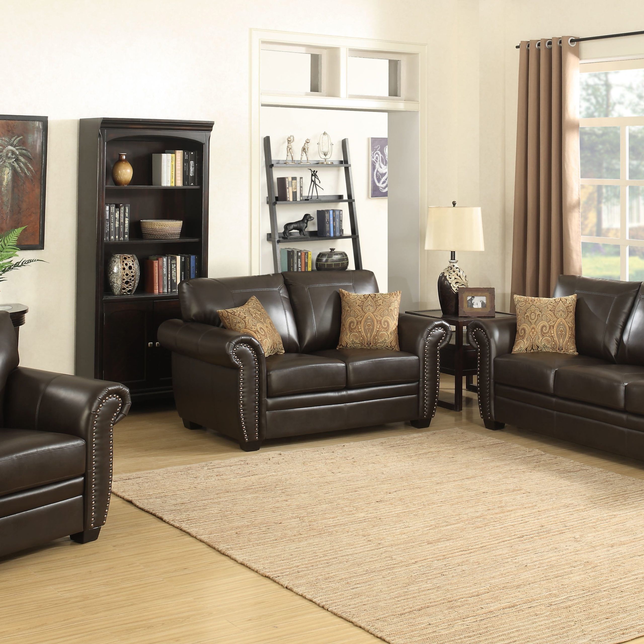 Louis Collection Traditional 3 Piece Upholstered Leather Living Room In Sofas For Living Rooms (View 3 of 20)