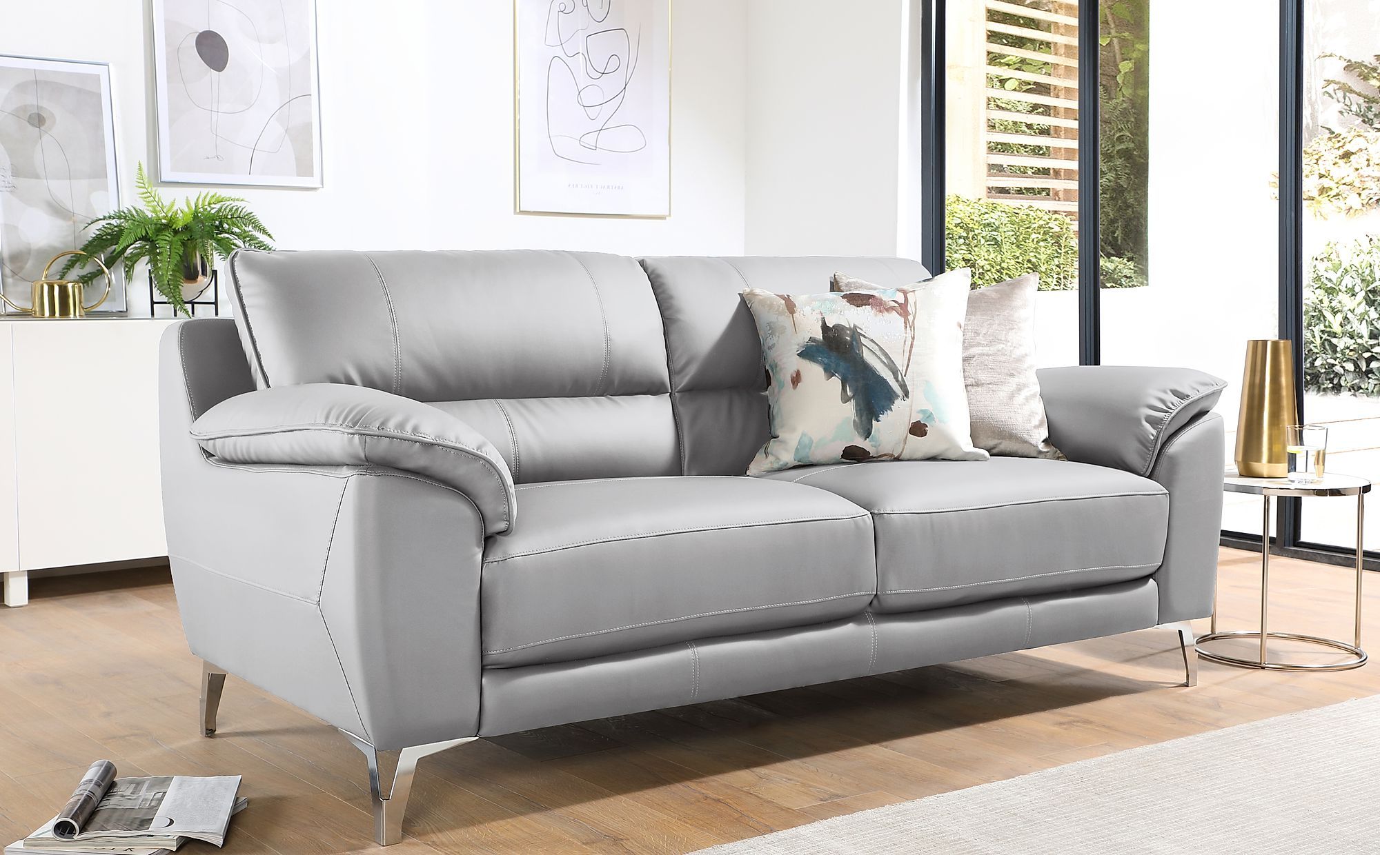Madrid Light Grey Leather 3 Seater Sofa | Furniture Choice For Sofas In Light Gray (Gallery 1 of 20)