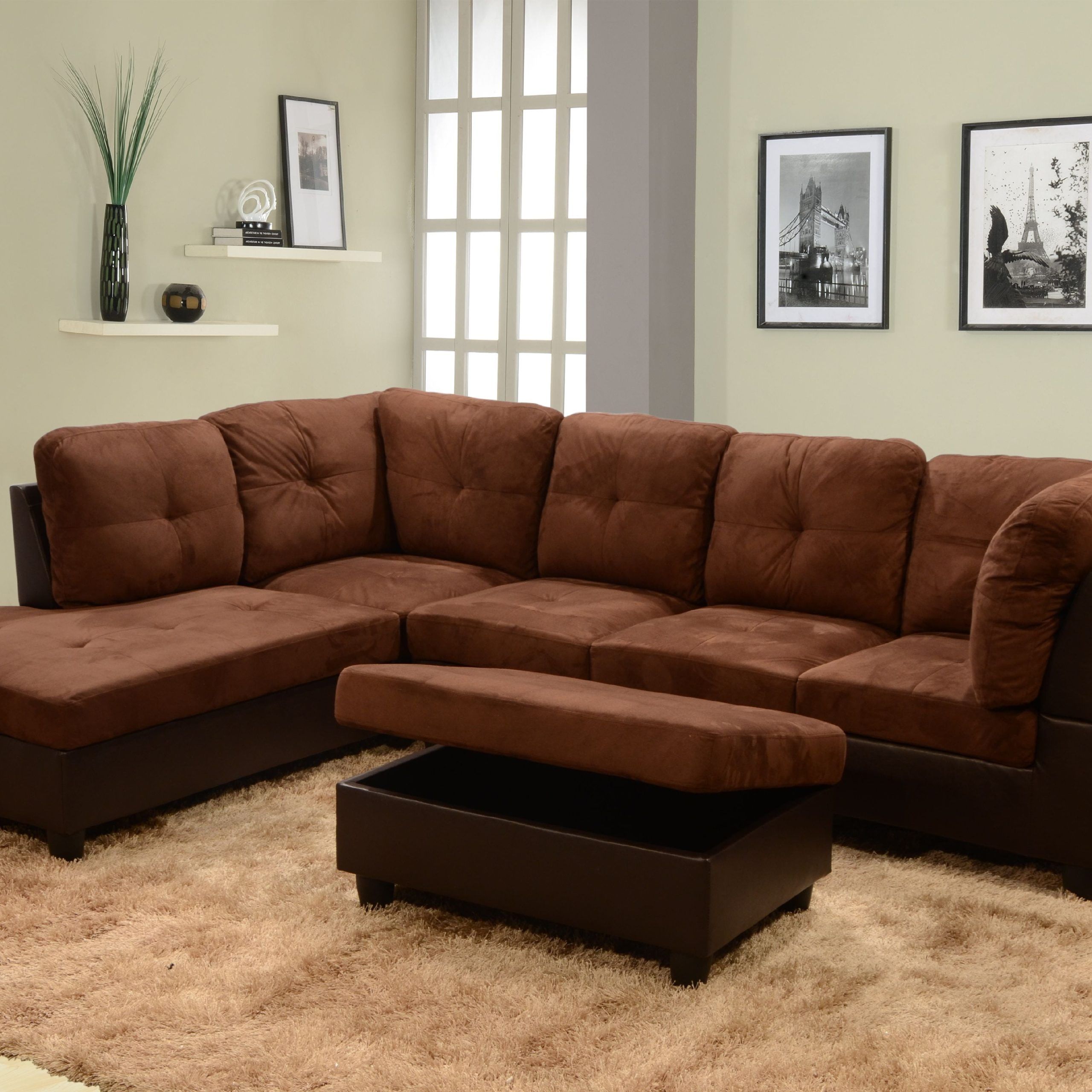 Matt Right Facing Sectional Sofa With Ottoman,chocolate – Walmart In Sofas With Ottomans (Gallery 3 of 20)