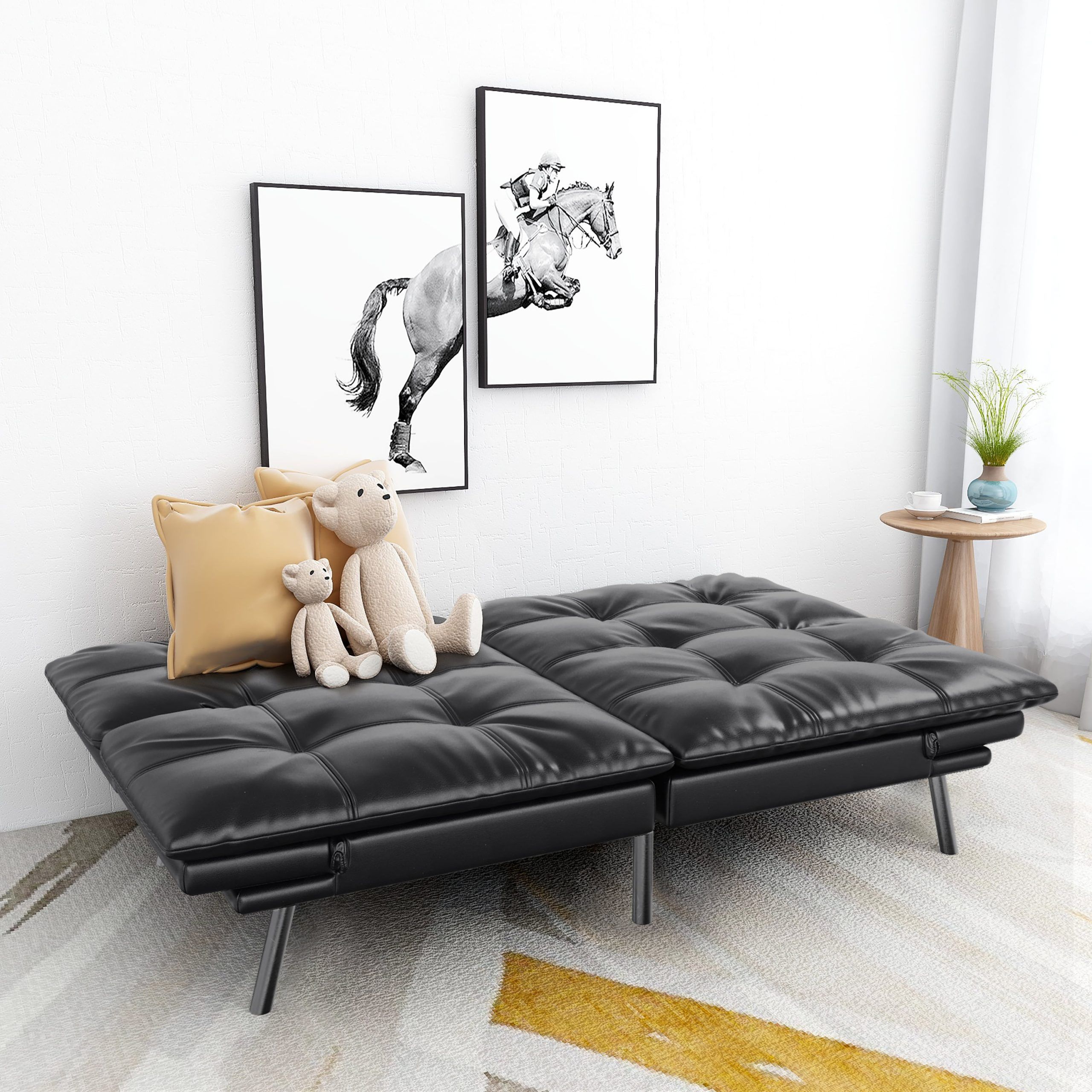 Memory Foam Futon Sofa Bed,foldable Futon Couch,black – Walmart Regarding Black Faux Suede Memory Foam Sofas (Gallery 15 of 20)