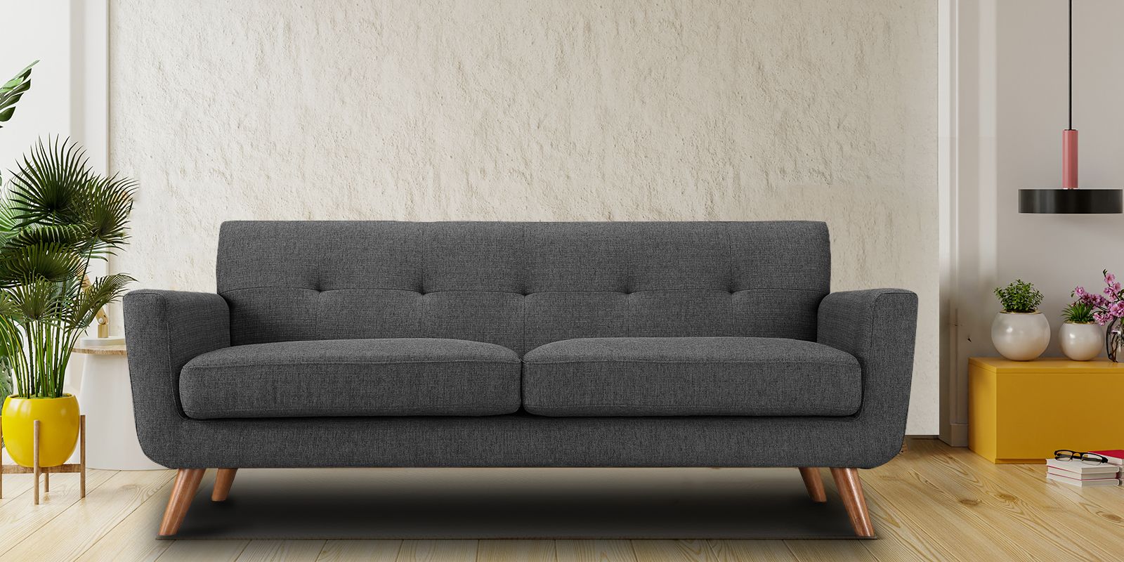 Mid Century Classic 3 Seater Sofa In Grey Colour – Dreamzz Furniture Throughout Mid Century 3 Seat Couches (View 6 of 20)