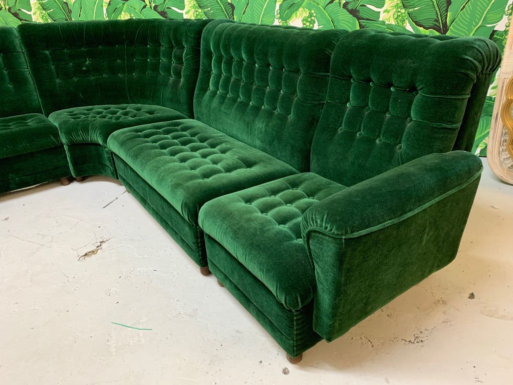 Mid Century Green Velvet Tufted Sectional Sofa – Marjorie And Marjorie Pertaining To Green Velvet Modular Sectionals (Gallery 4 of 20)