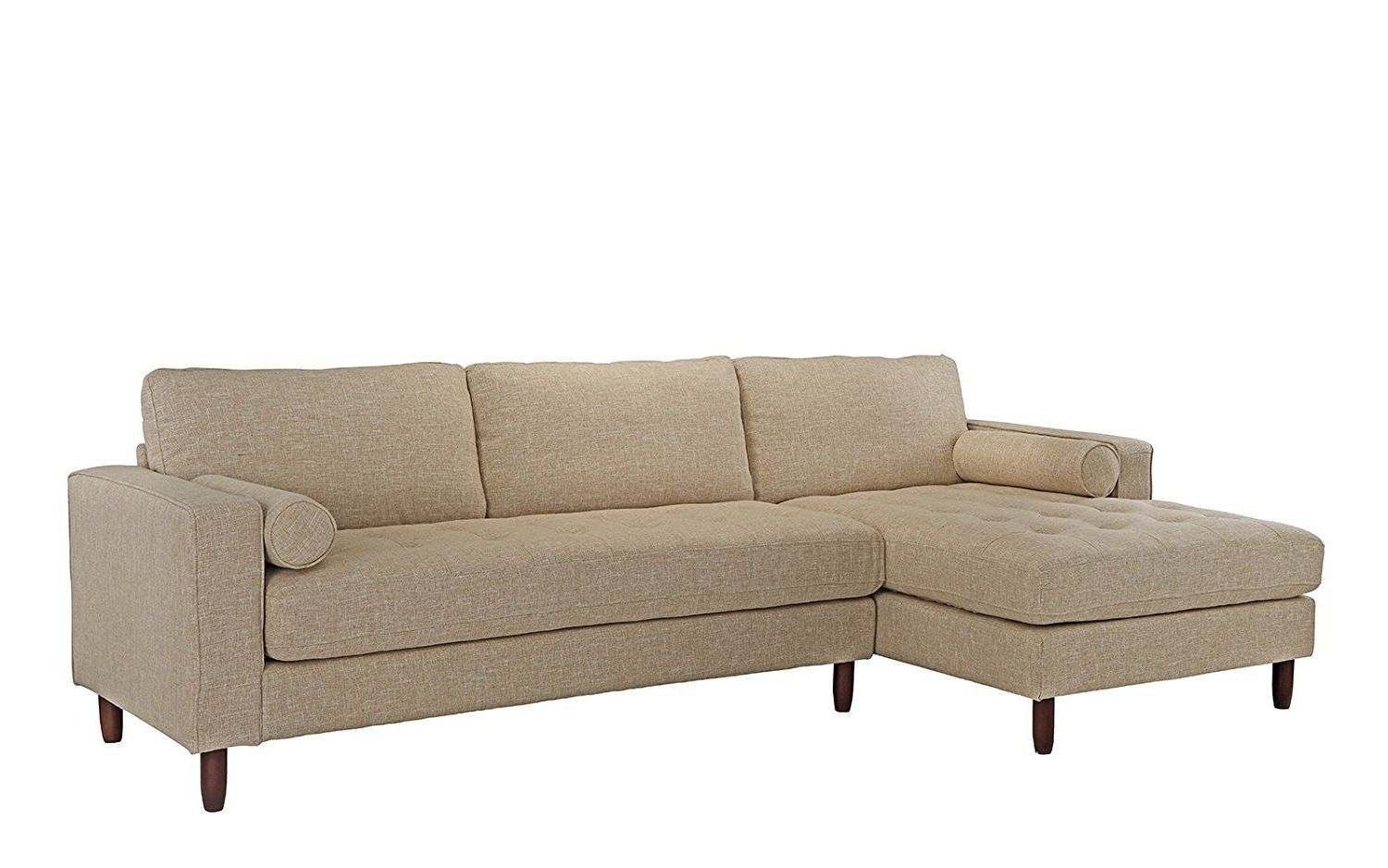 Mid Century Modern Tufted Fabric Sectional Sofa, L Shape Couch Beige For Beige L Shaped Sectional Sofas (View 8 of 20)