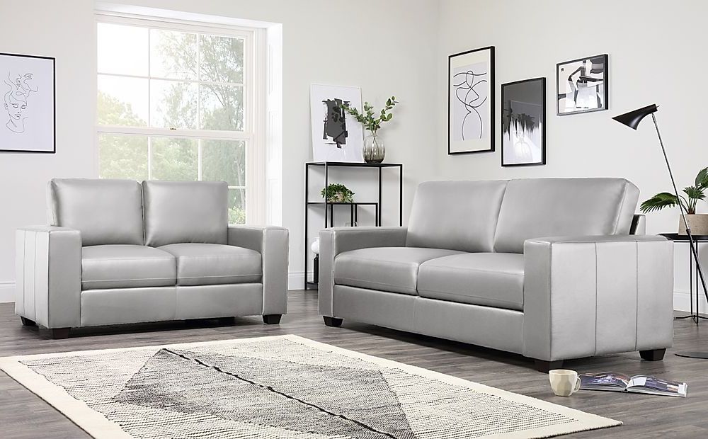 Mission Light Grey Leather 3+2 Seater Sofa Set | Furniture Choice Inside Sofas In Light Gray (View 15 of 20)