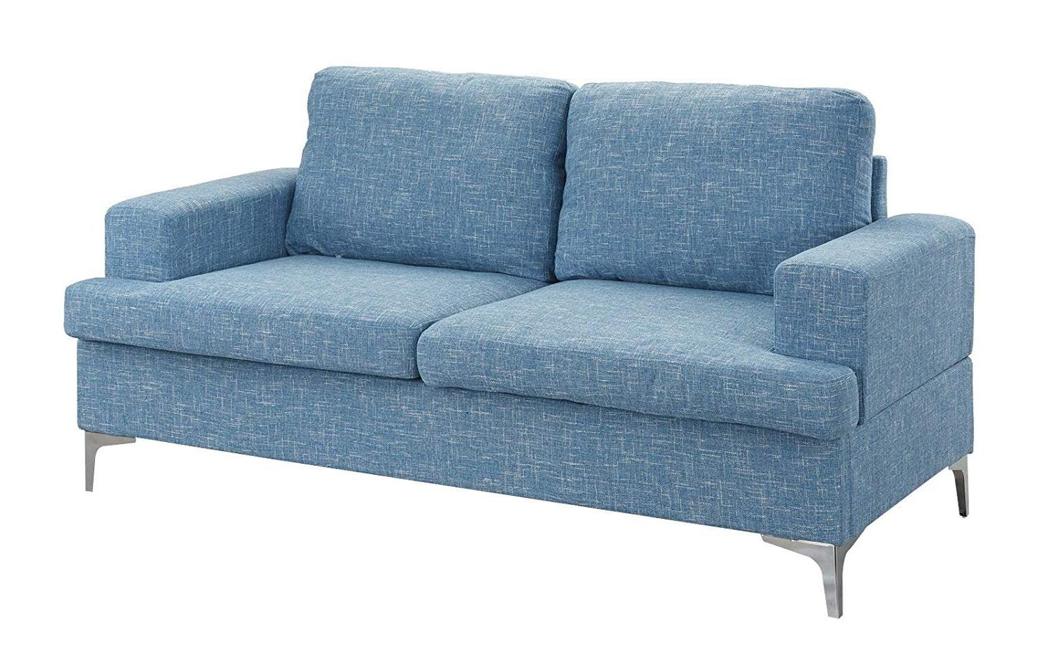 Mobilis Mid Century Modern Linen Fabric Loveseat Sofa, Light Blue For Modern Blue Linen Sofas (View 3 of 20)