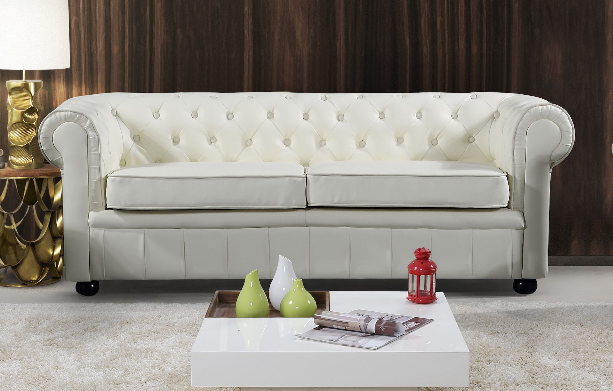 Modern Chesterfield Style Leather Sofa – Cream Leather Within Sofas In Cream (View 11 of 20)