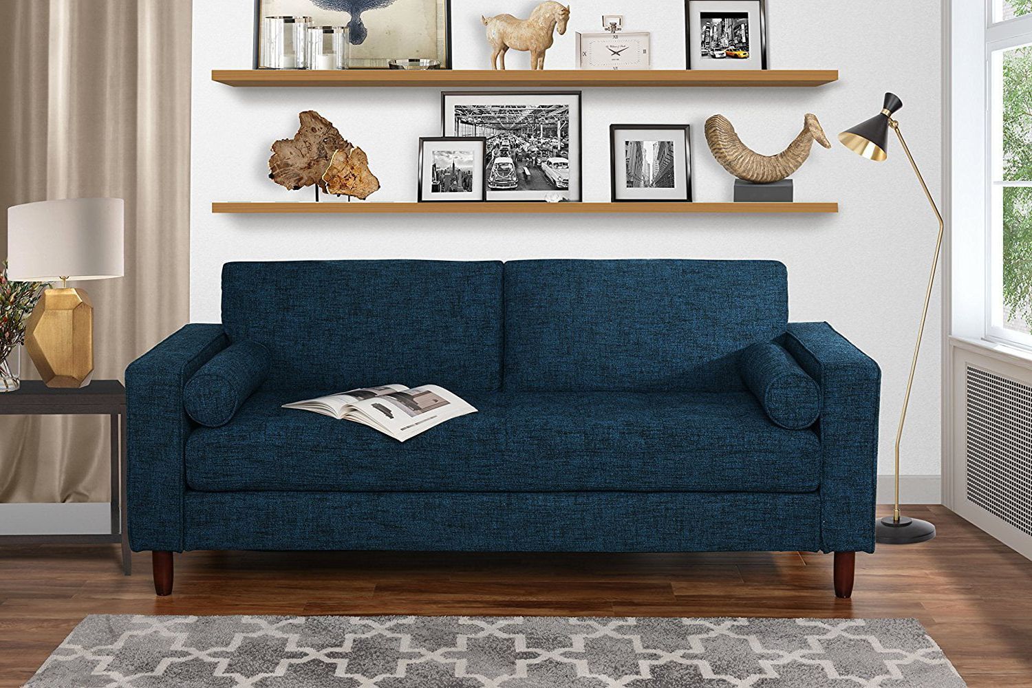 Modern Fabric Sofa With Tufted Linen Fabric – Living Room Couch (dark For Modern Blue Linen Sofas (View 6 of 20)